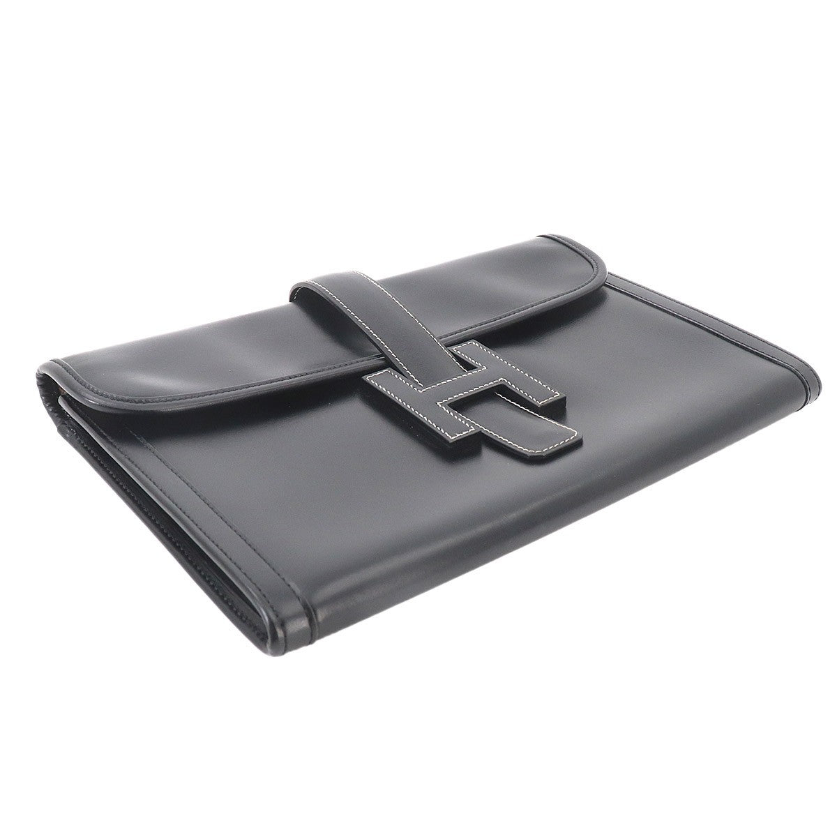 HERMES Jige PM Clutch Bag Box Calf Black Purse 903272633