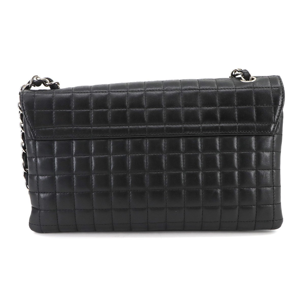 CHANEL Chocolate bar Camellia Chain Shoulder Bag Leather Black Purse 903006431