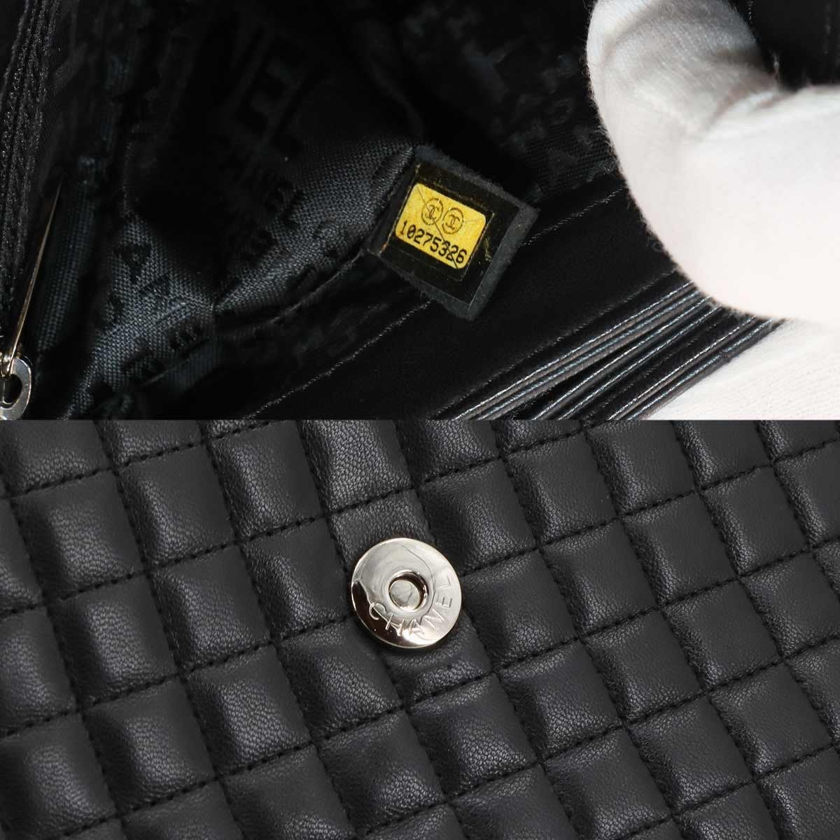 CHANEL Chocolate bar Camellia Chain Shoulder Bag Leather Black Purse 903006439