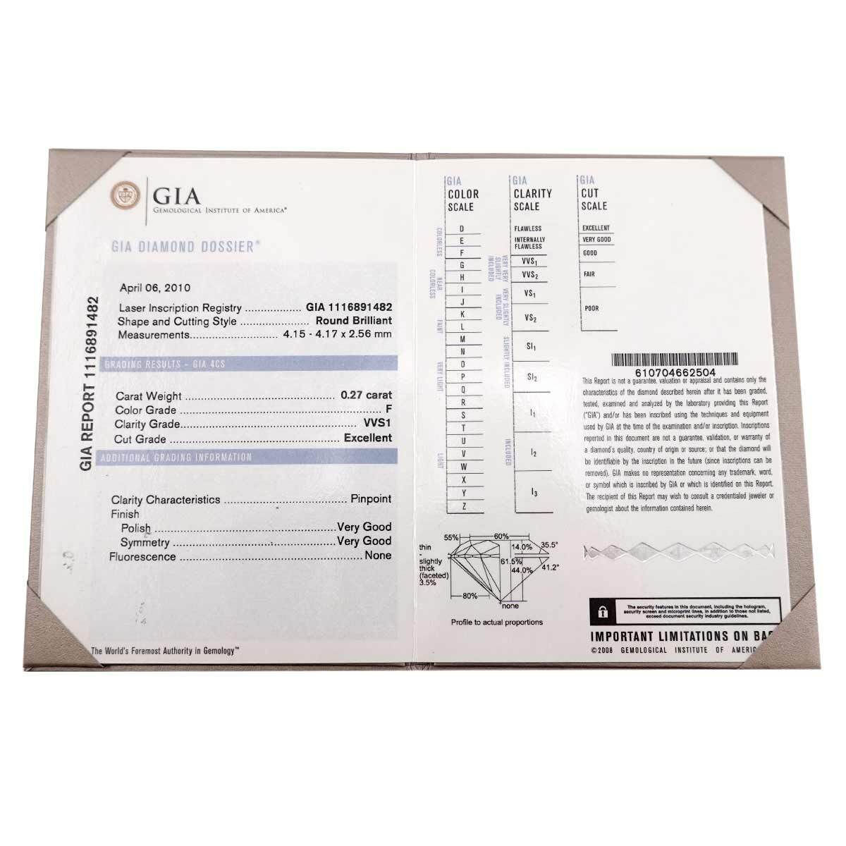 CHAUMET Diamond 0.27ct F/VVS1/EX Ring Pt size52 5.75-6(US) 902817268