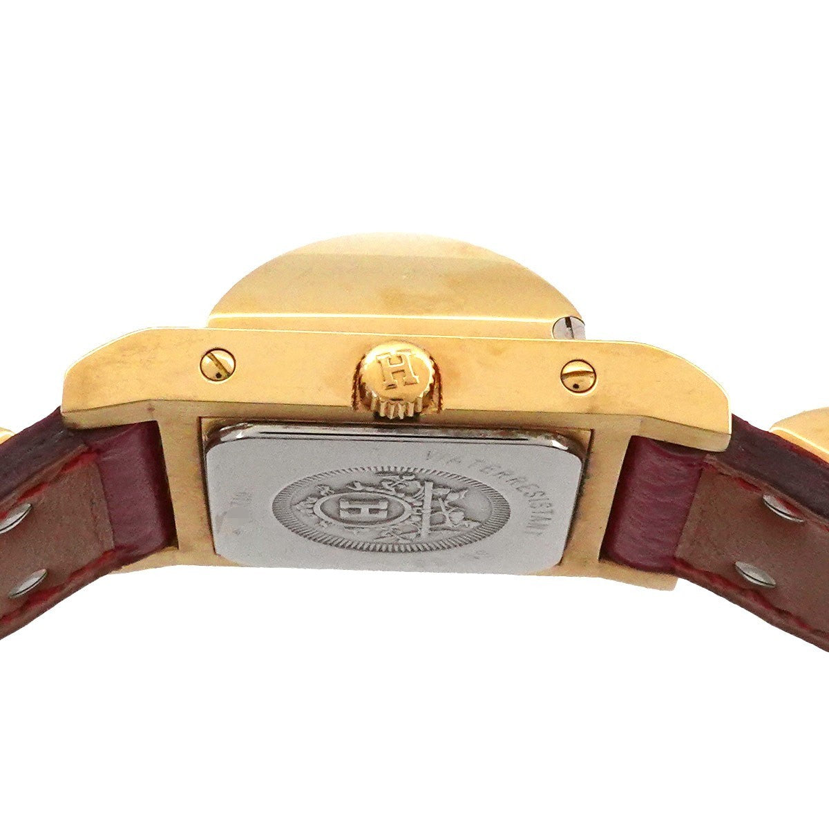 HERMES Medor Vintage pyramid Gold studs Quartz White Dial Ladies 903332265