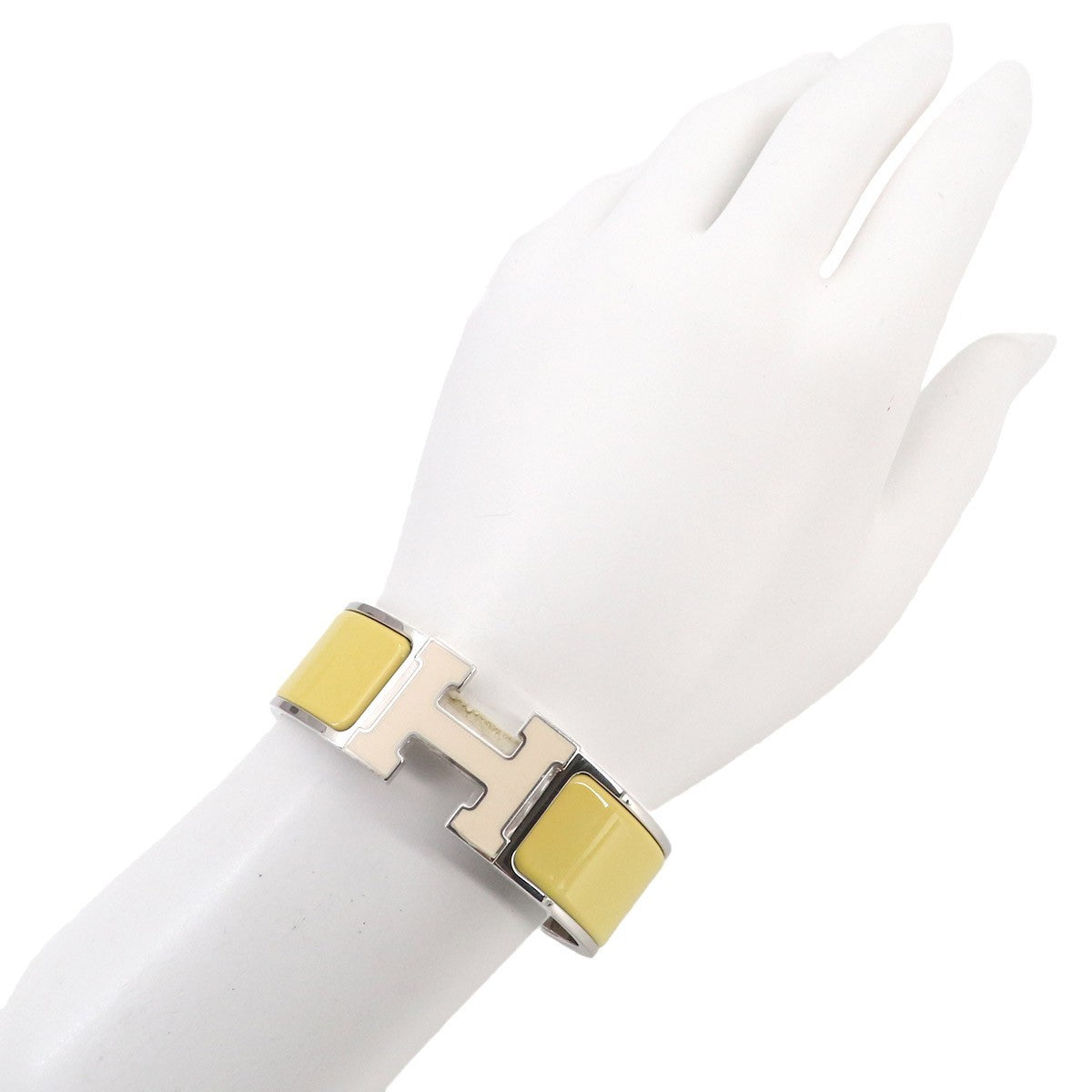 HERMES Clic Clac H PM Bangle White Jaune citron Silver Accessory 903254735