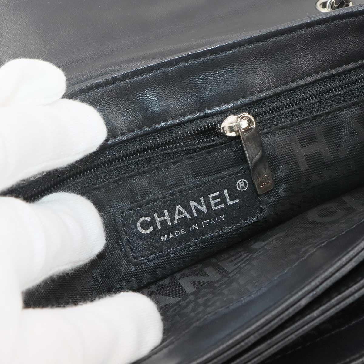 CHANEL Chocolate bar Camellia Chain Shoulder Bag Leather Black Purse 903006437