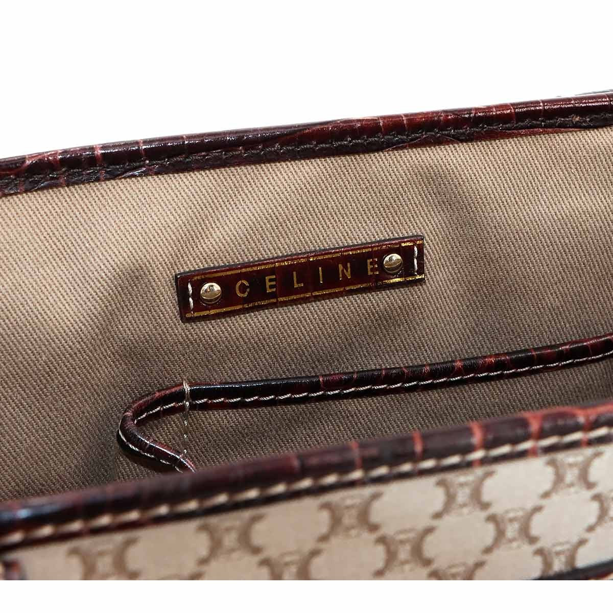 CELINE Macadam Boogie Hand Bag Canvas Leather Beige Brown Vintage 902926207