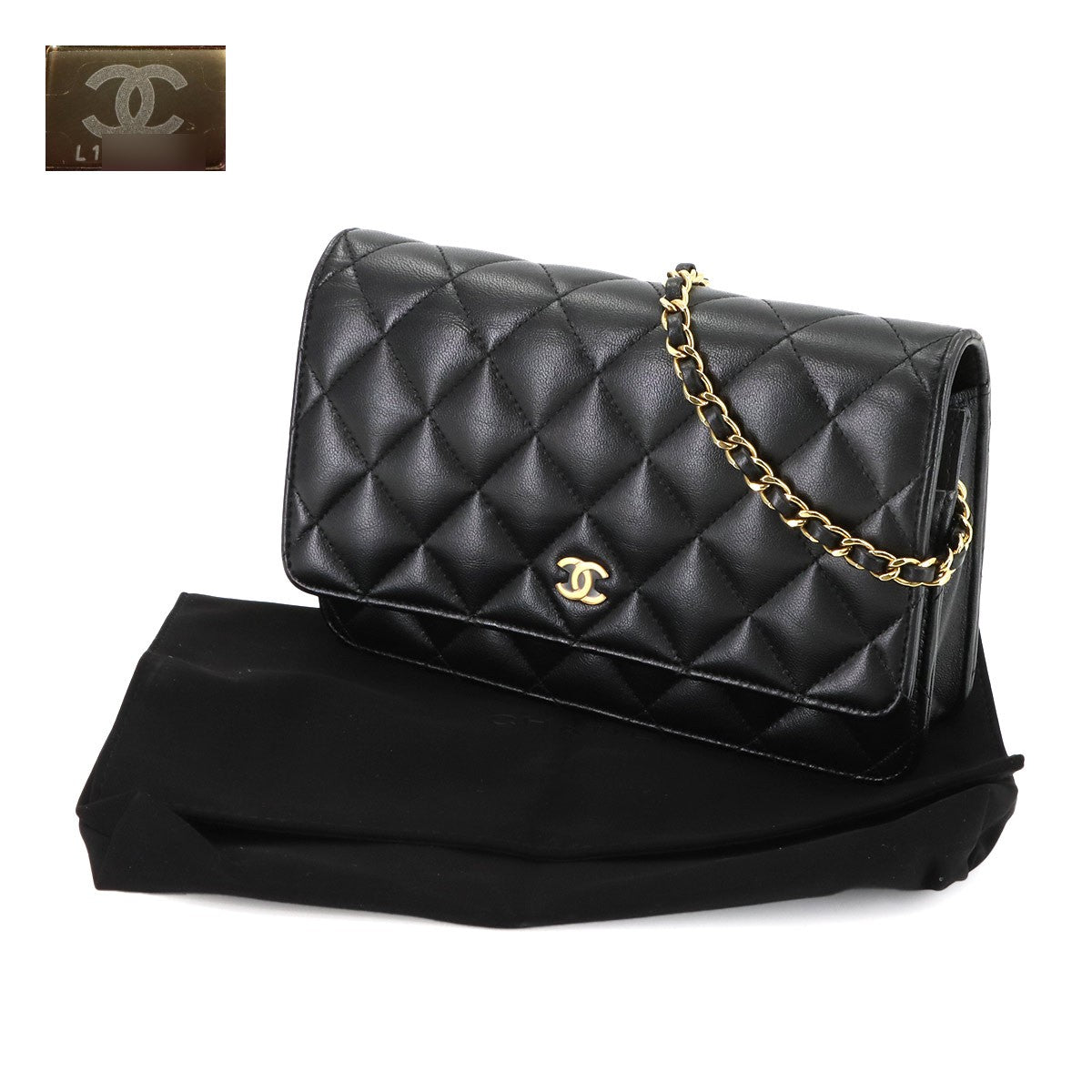 CHANEL Matelasse Classic Chain Wallet Skin Leather Black AP0250 902942841