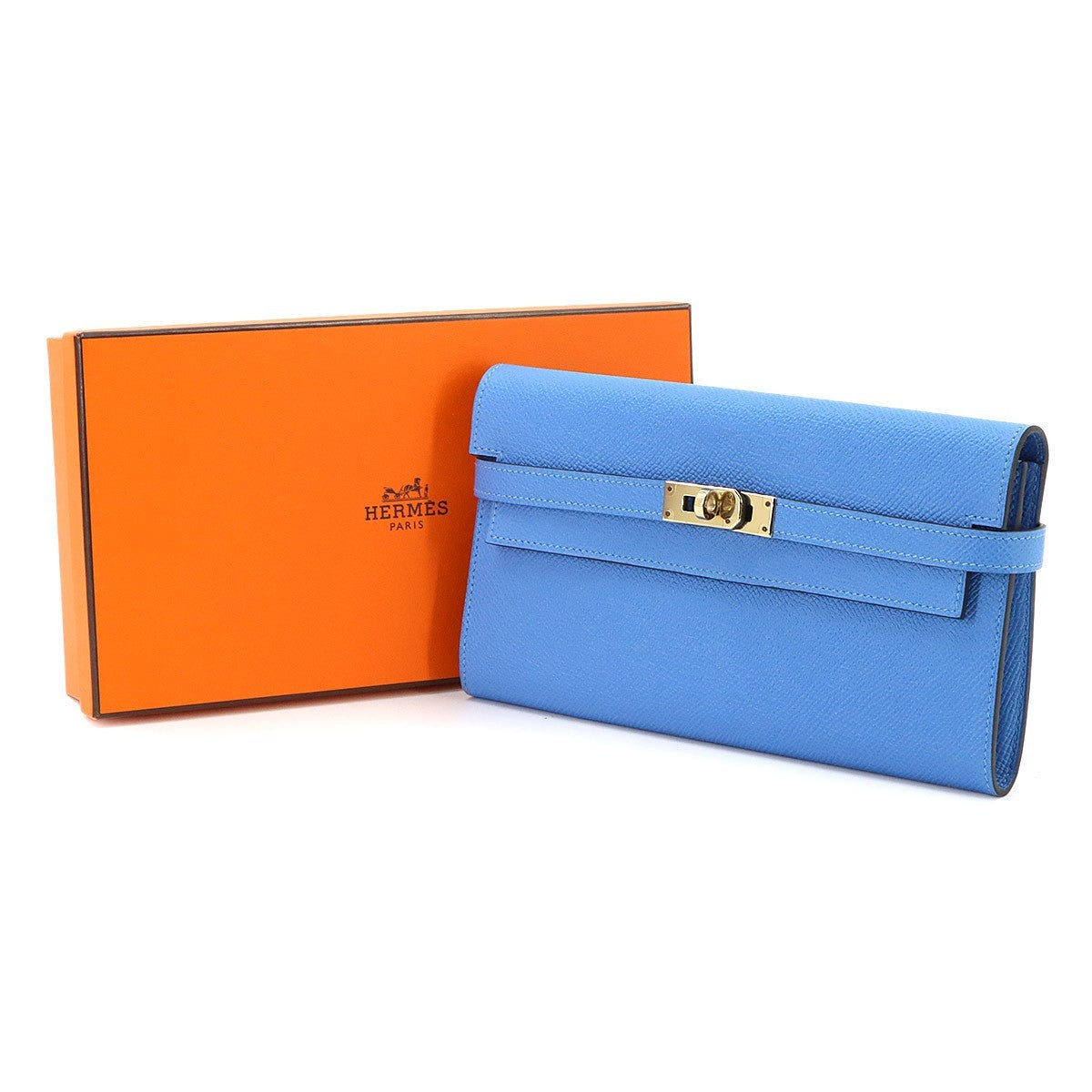 HERMES Kelly Wallet Veau Epsom Leather Bleu Paradis Purse 903414161