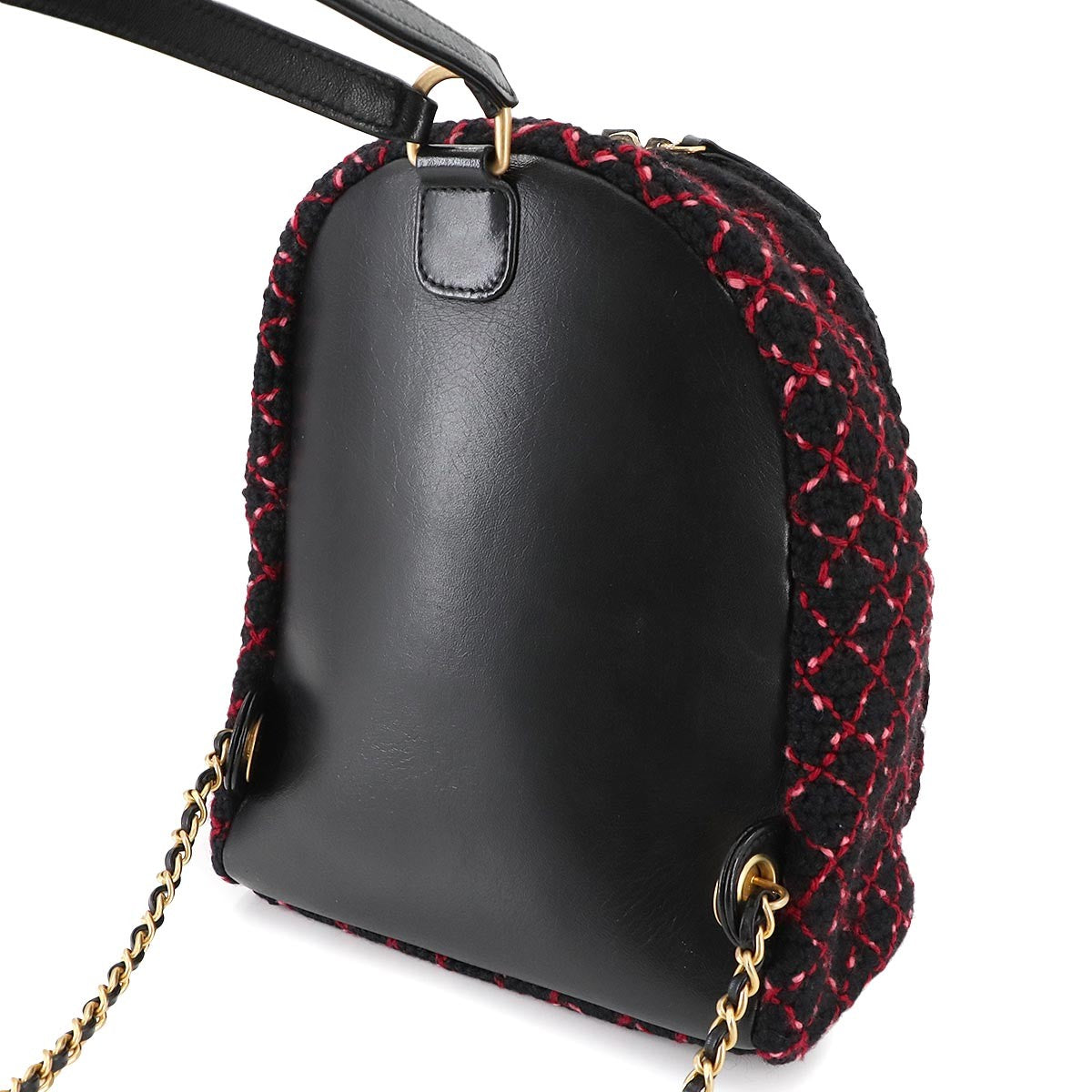 CHANEL Back Pack Knit tweed Leather Black Red A91925 Coco Logos 902768407