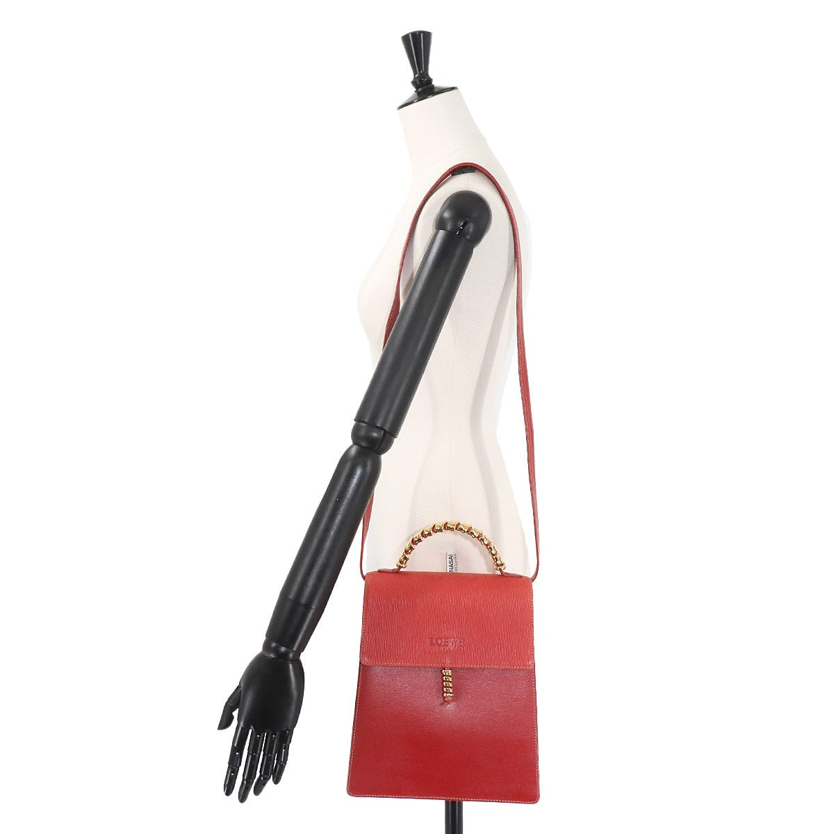 LOEWE Velazquez 2way Hand Shoulder Bag Leather Red Twist Purse 902584249