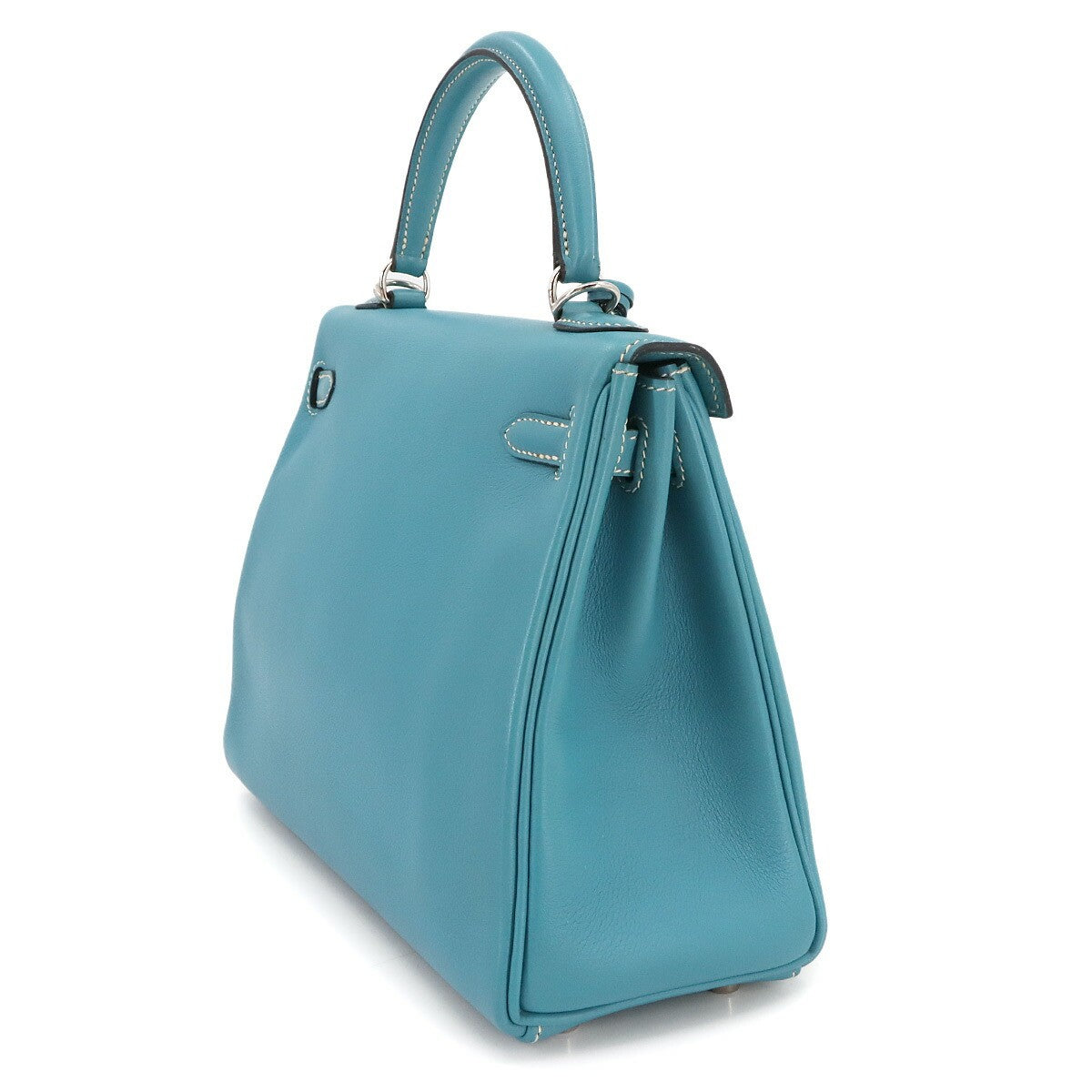 HERMES Kelly 25 Veau Gulliver Bleu Jean Hand Shoulder Bag 903020093