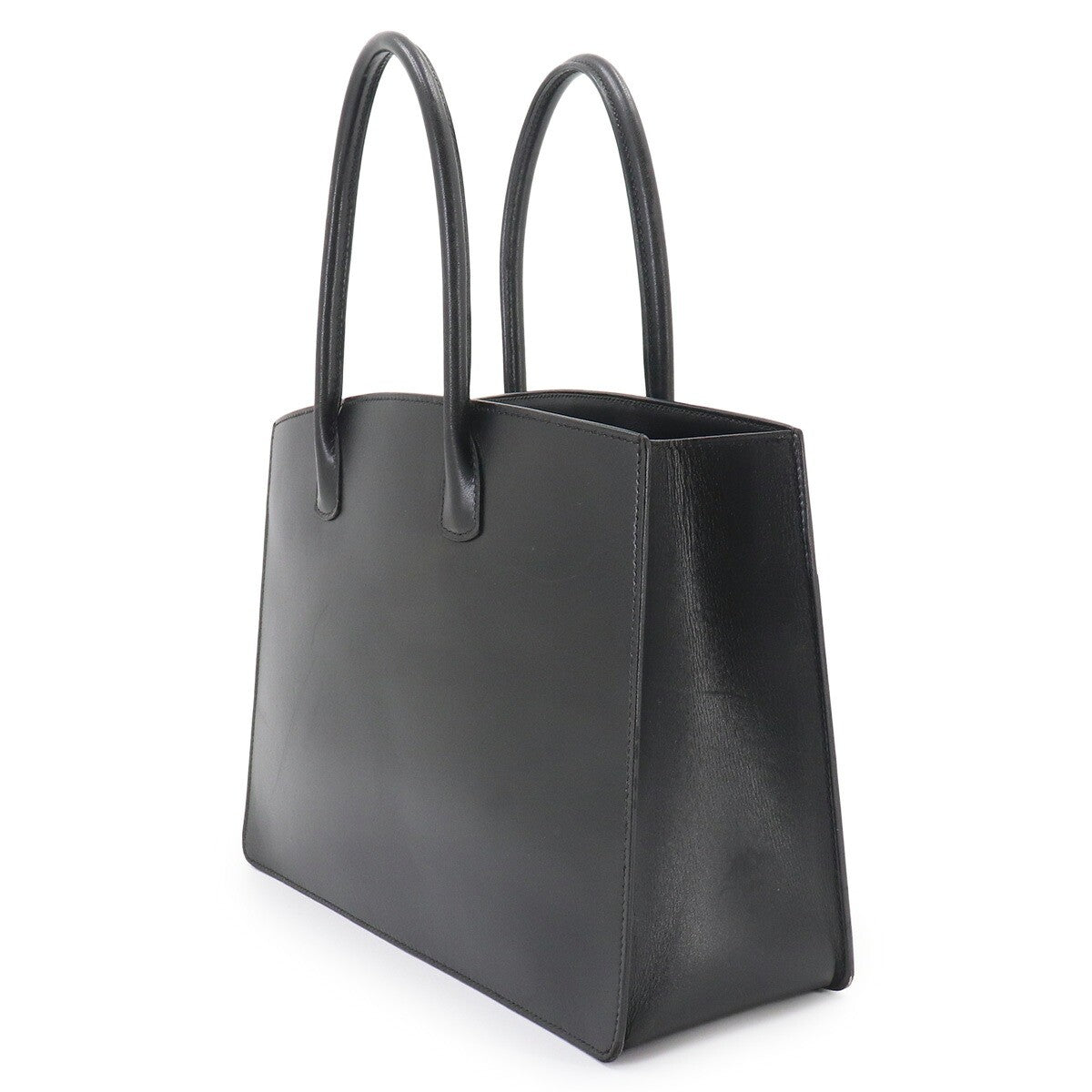 HERMES White Bass PM Tote Bag Box Calf Black Purse 903342102
