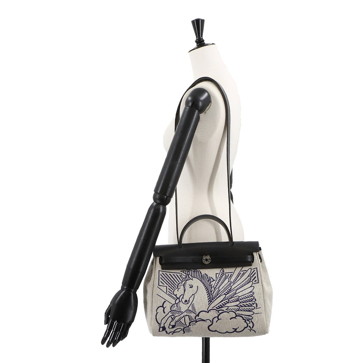 HERMES HerBag Zip PM PEGASE POP 2way Bag Vache Hunter Toile H Grey Y 903028769