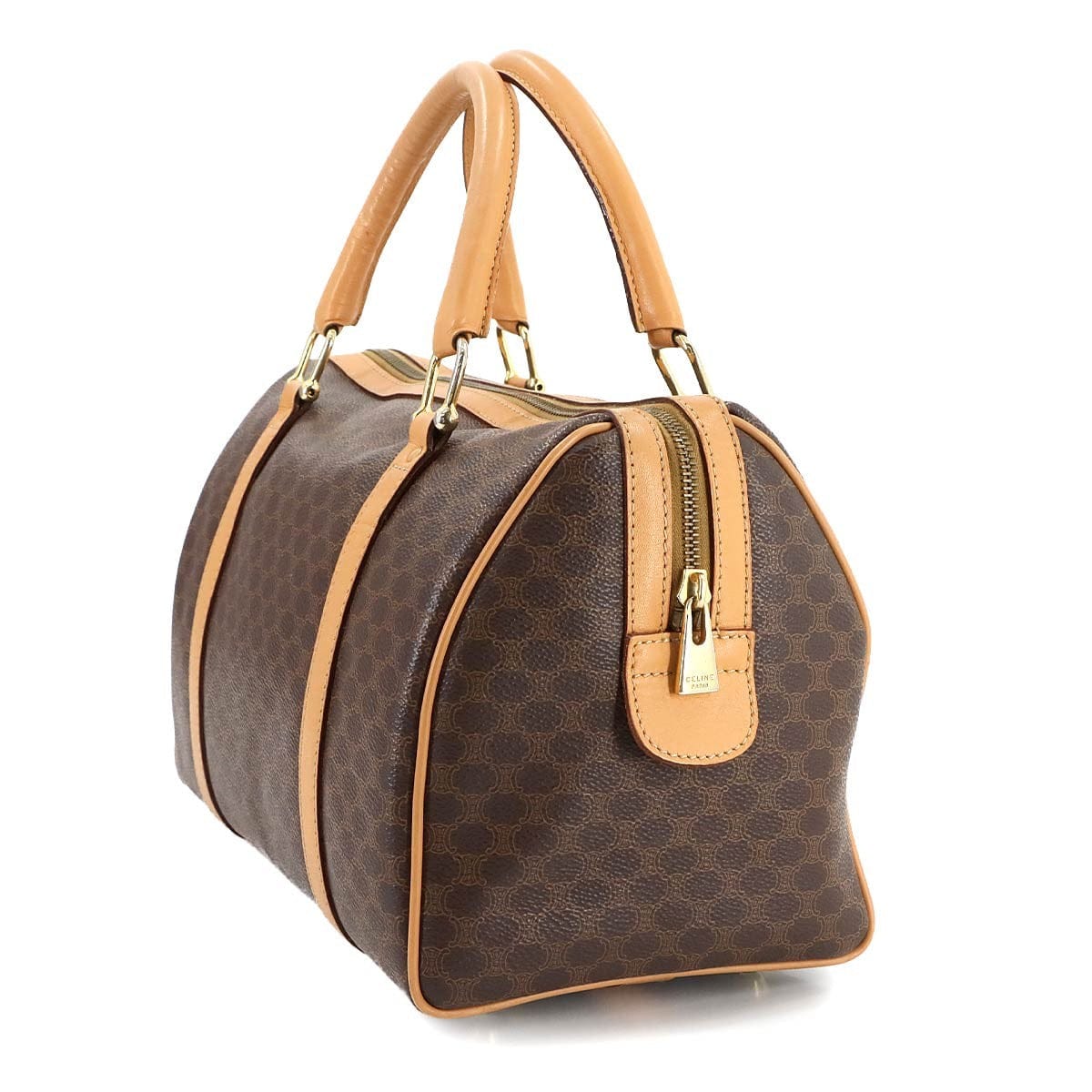 CELINE Macadam Boston Hand Bag PVC Leather Brown Purse 902892712