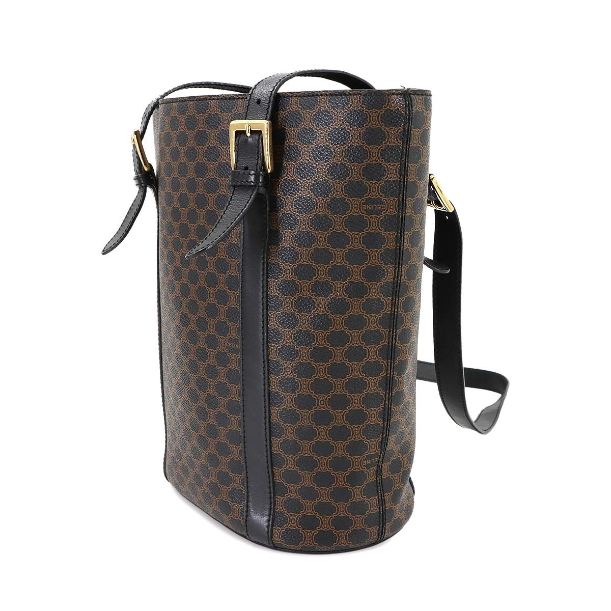 CELINE Macadam Shoulder Bag PVC Leather Black Brown Vintage Purse 902808822