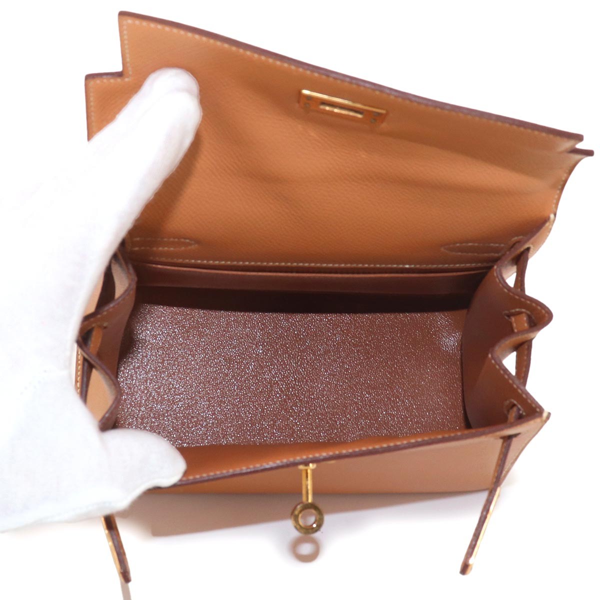 HERMES Mini Kelly 20 Shoulder Bag Couchevel Epsom Natural Brown 903294335