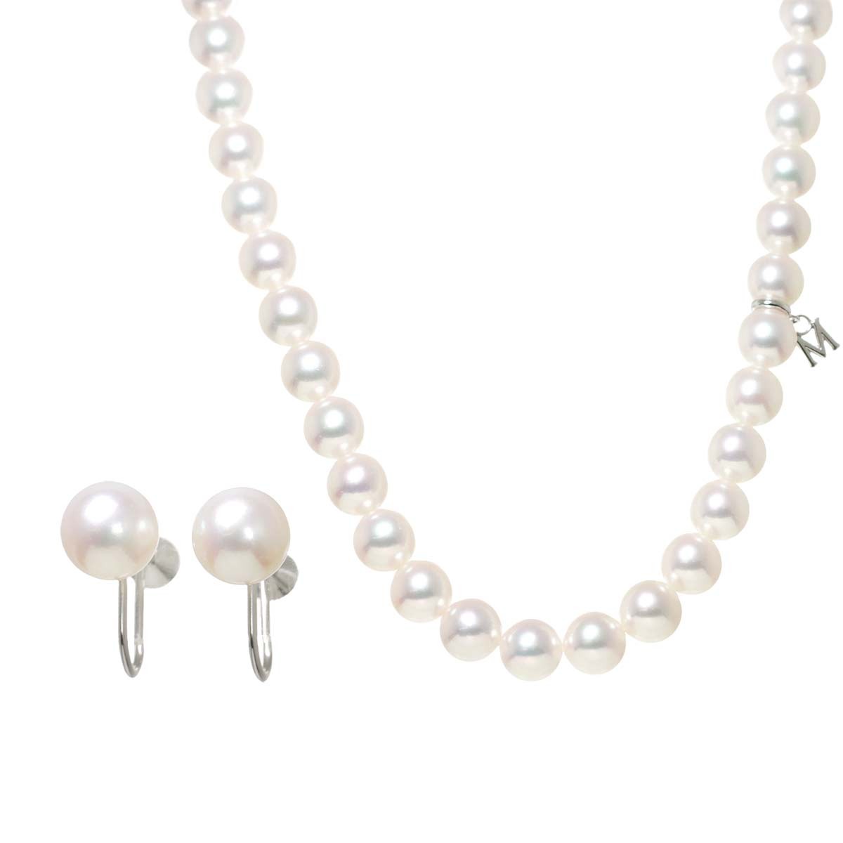 MIKIMOTO Akoya Pearl SV Necklace 18K WG Earrings Two piece set 902860630