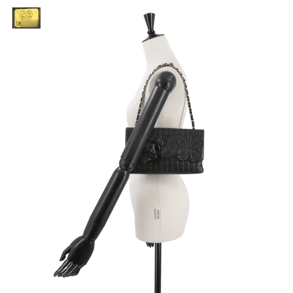 CHANEL Chocolate bar Camellia Chain Shoulder Bag Leather Black Purse 903006438