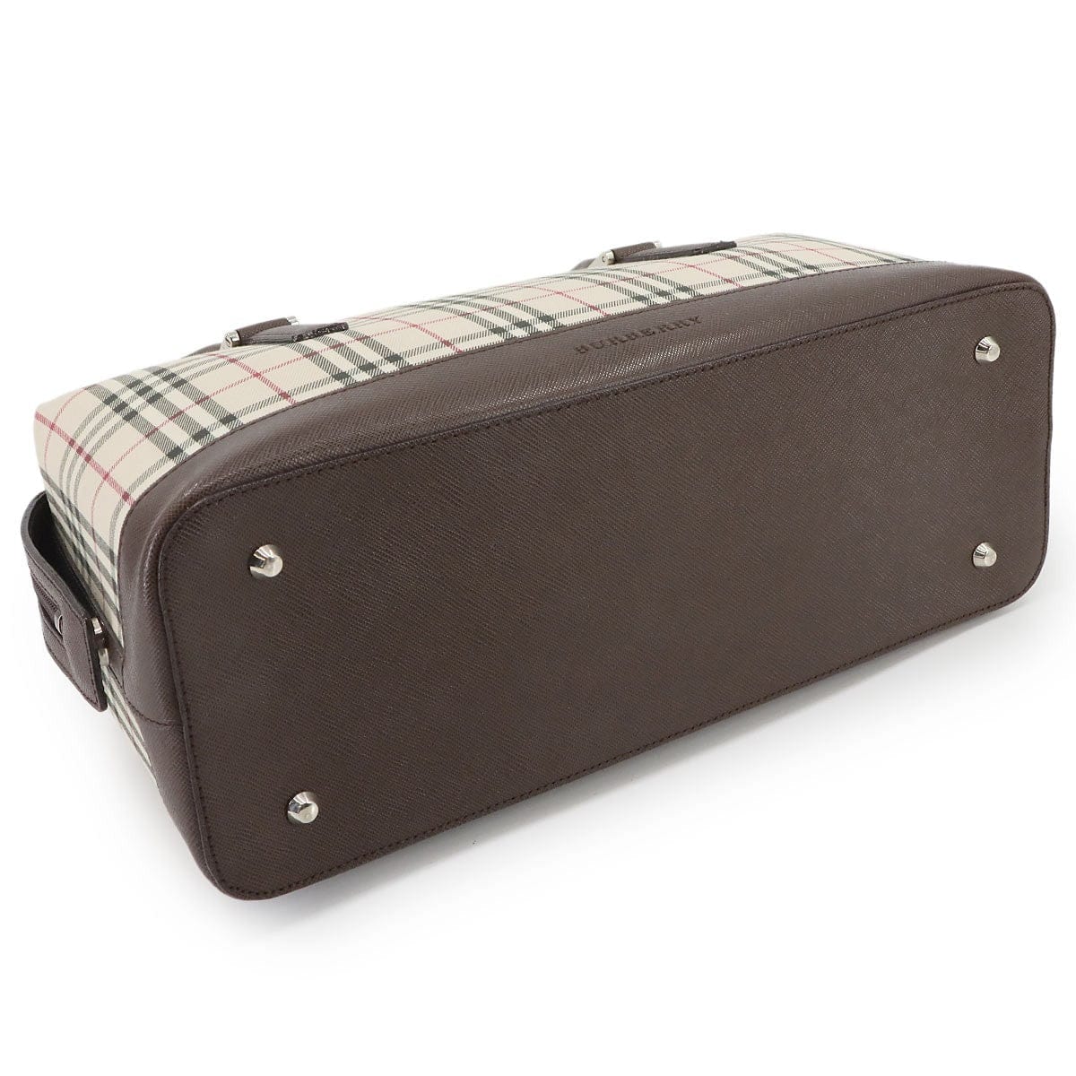 BURBERRY Plaid Hand Bag Canvas Leather Beige Brown Purse 903010643