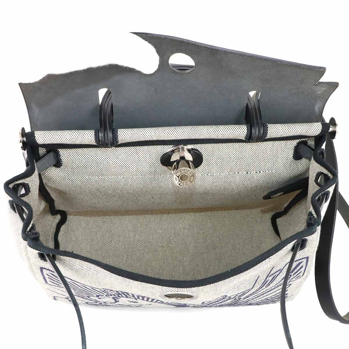 HERMES HerBag Zip PM PEGASE POP 2way Bag Vache Hunter Toile H Grey Y 903028766