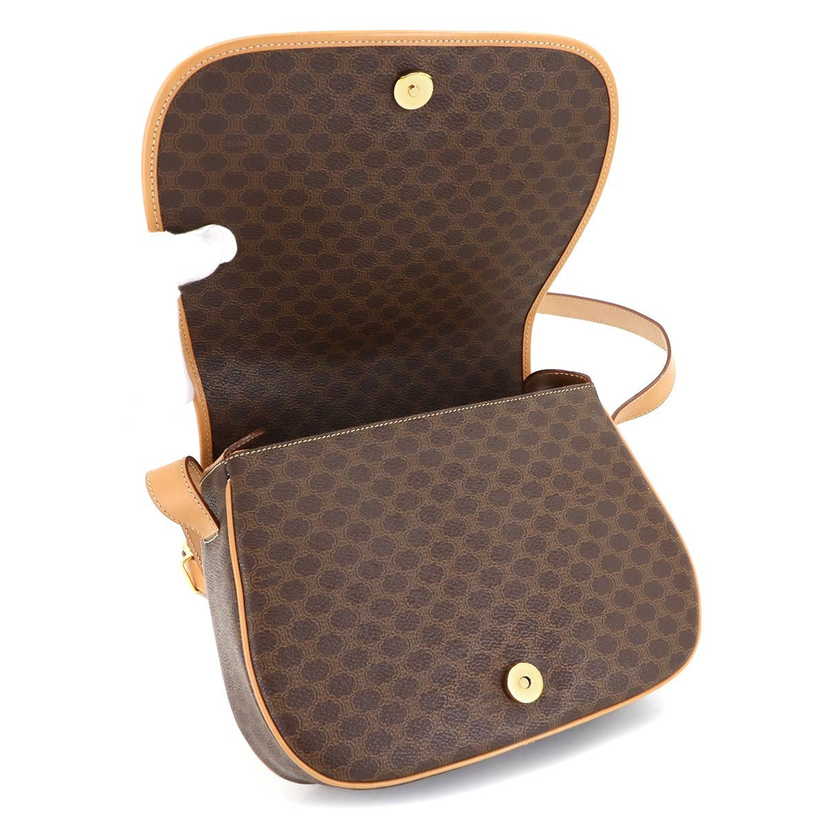 CELINE Macadam Shoulder Bag Leather PVC Brown Vintage Purse 903030115