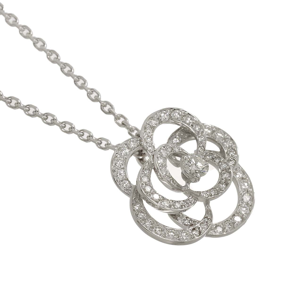 CHANEL Camelia Necklace MM Diamond 18K White Gold 750 902905272