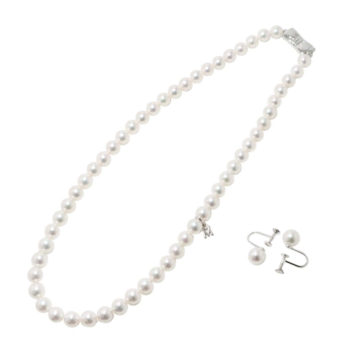 MIKIMOTO Akoya Pearl SV Necklace 18K WG Earrings Two piece set 902860631