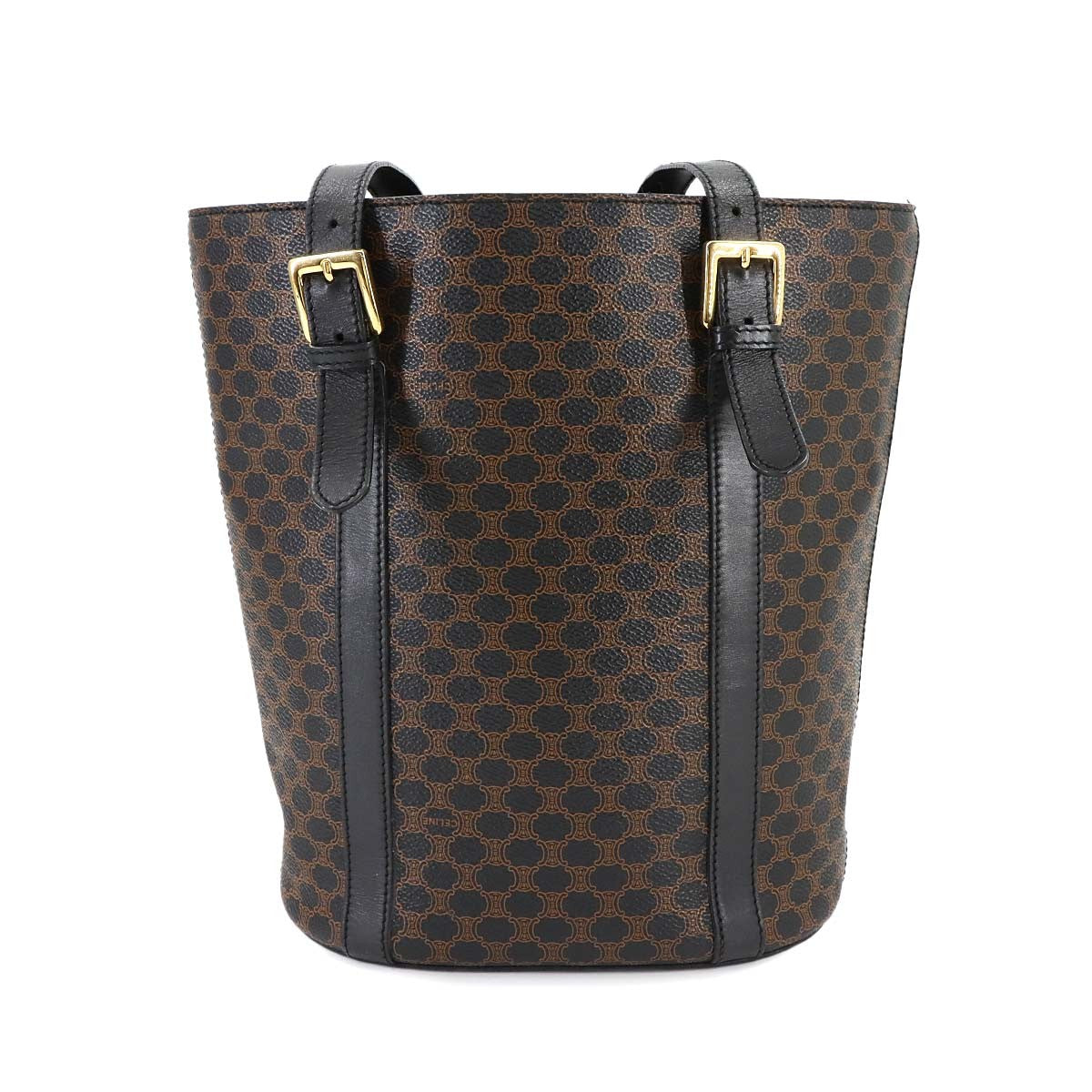 CELINE Macadam Shoulder Bag PVC Leather Black Brown Vintage Purse 902808821