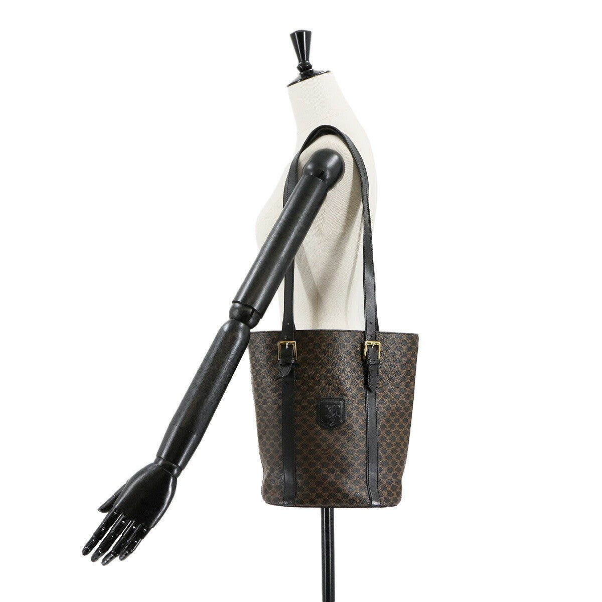 CELINE Macadam Shoulder Bag PVC Leather Black Brown Vintage Purse 902808829