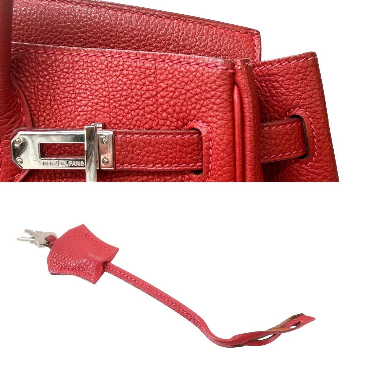 HERMES Birkin 25 Veau Togo Rouge vif Hand Bag Purse 903324109