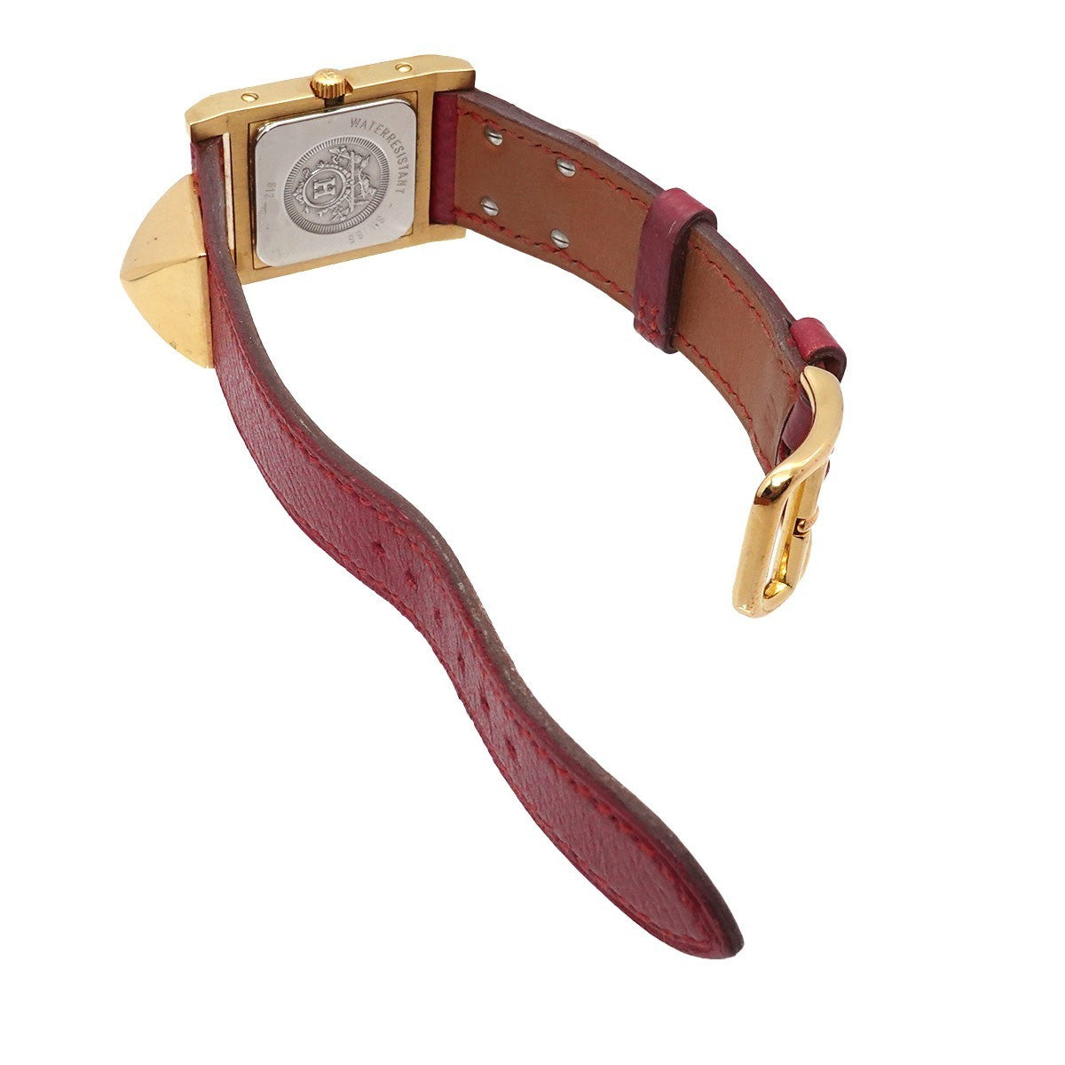 HERMES Medor Vintage pyramid Gold studs Quartz White Dial Ladies 903332264