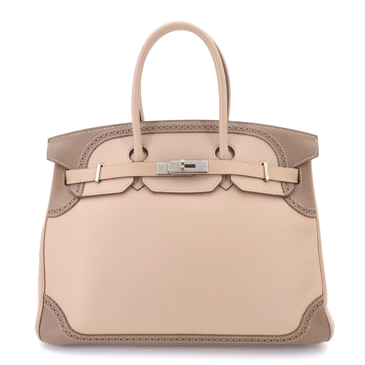 HERMES Birkin 35 Ghillies Swift Argile Etoupe Hand Bag Purse 903249390