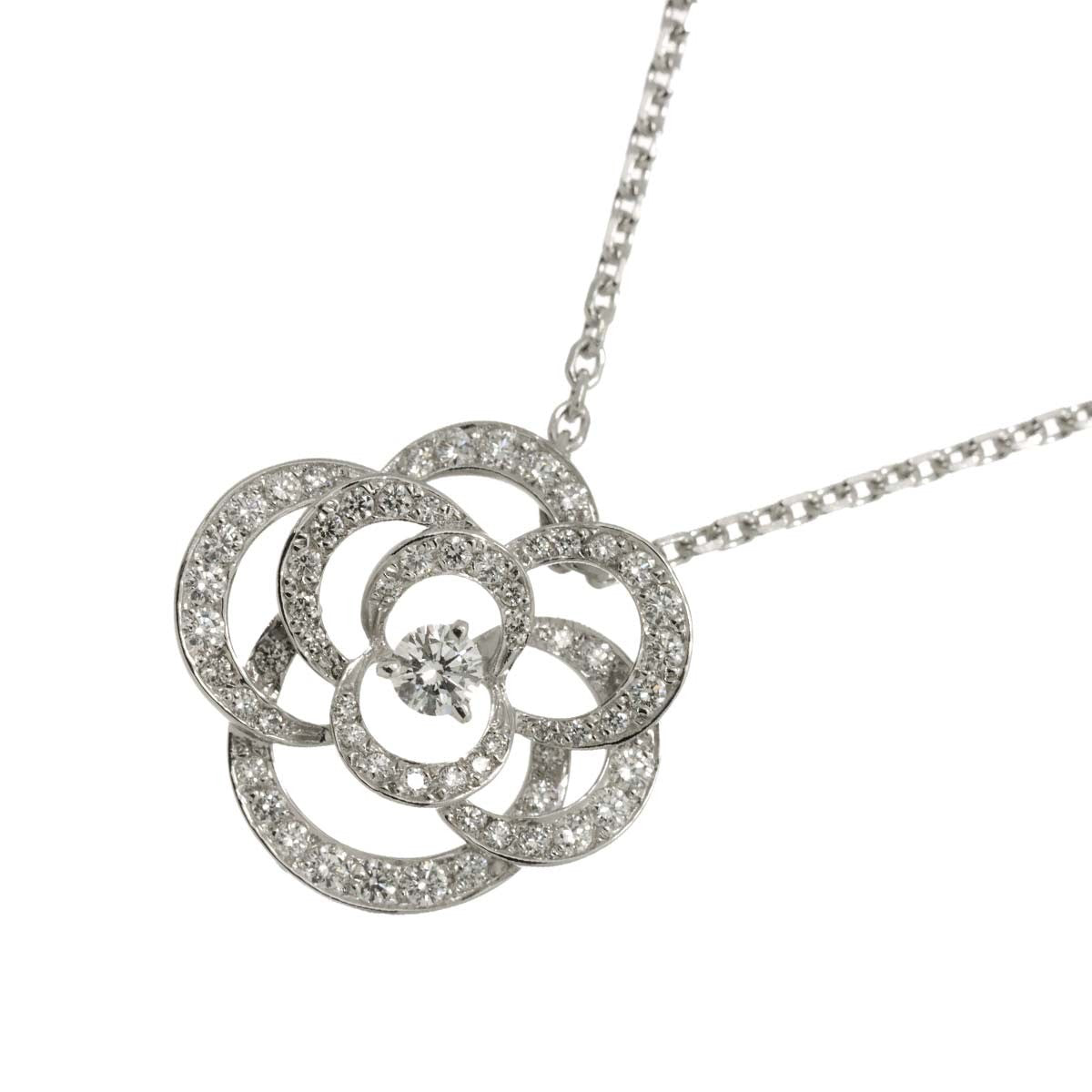 CHANEL Camelia Necklace MM Diamond 18K White Gold 750 902905270