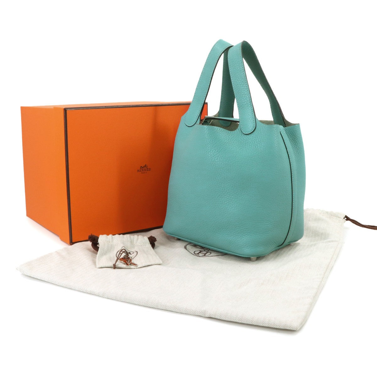 HERMES Picotin Lock PM Hand Bag Taurillon Clemence Blue Saint Cyr 903153901