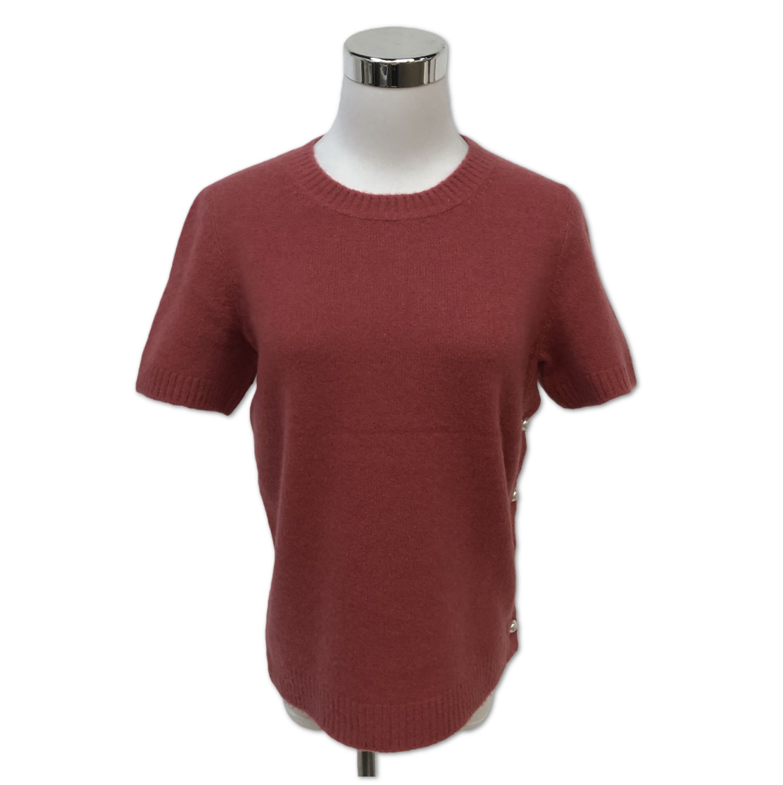 Chanel Mauve Pearl-Button Side-Slit Knit Short-Sleeve Top size 38 C18949939576