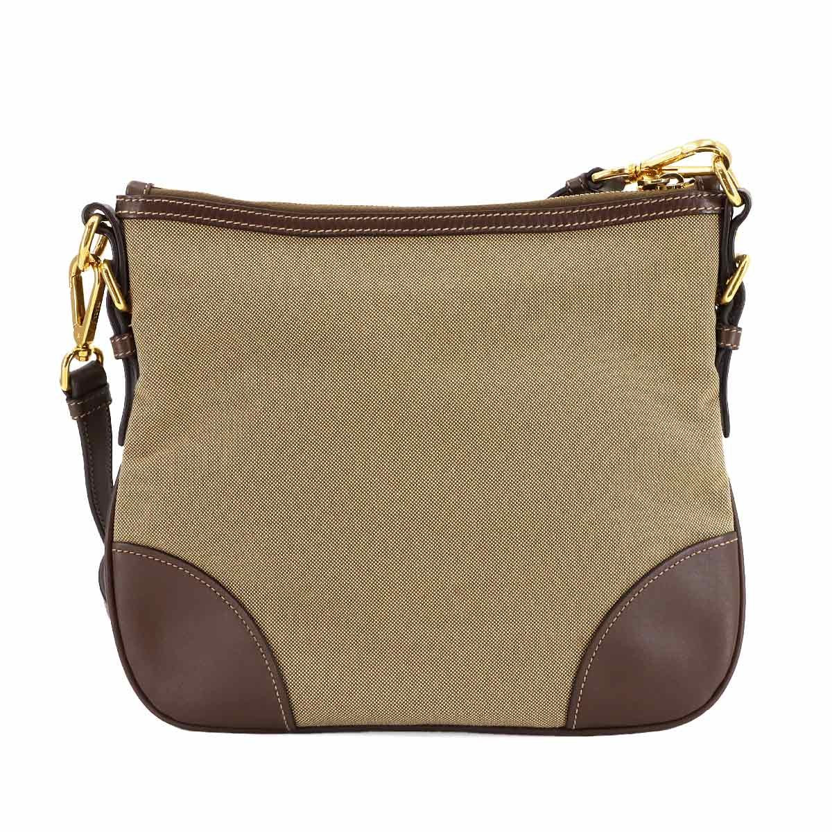 PRADA Logo Jacquard Shoulder Bag Canvas Leather Beige Brown Purse 903015512