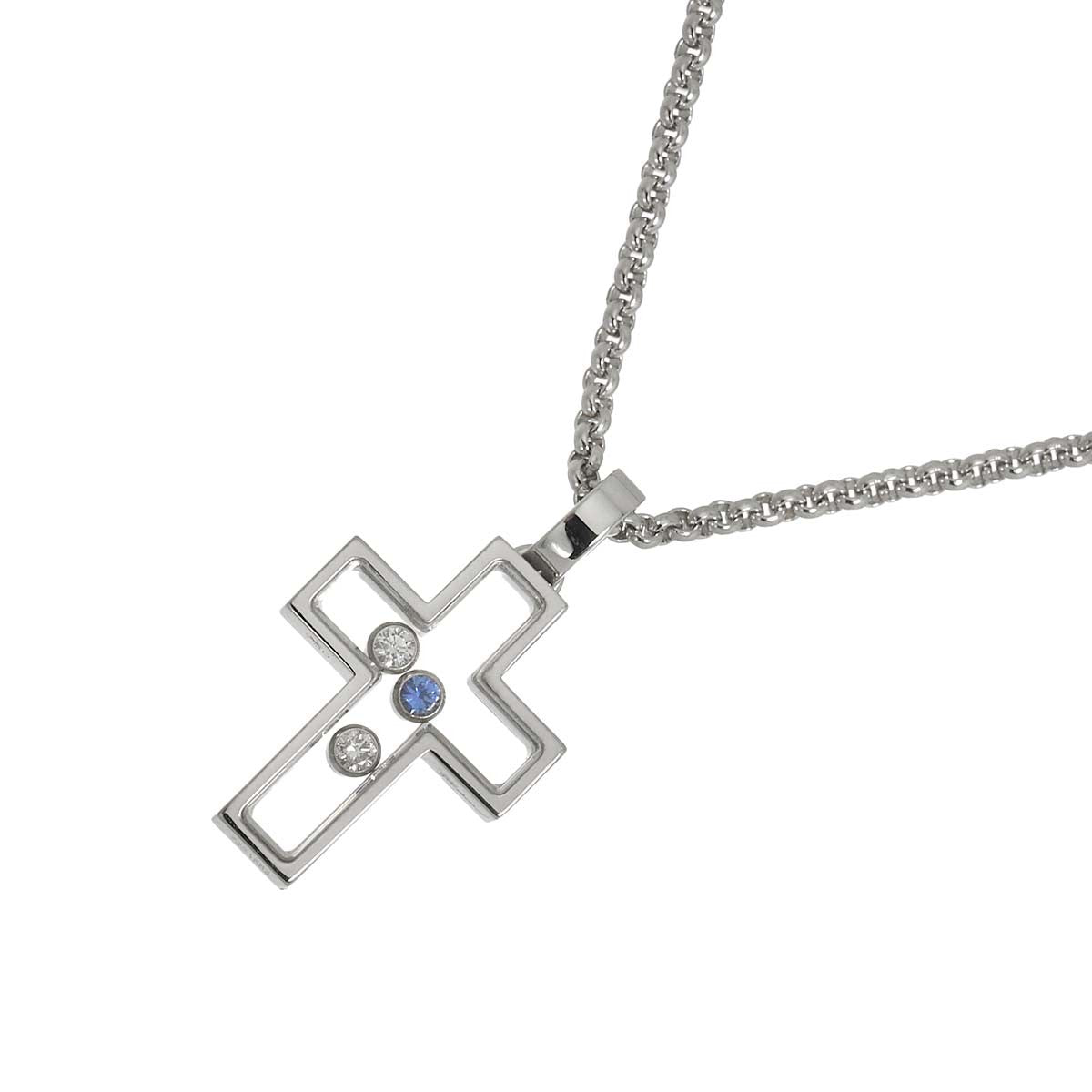 Chopard Happy Diamond Sapphire Cross Necklace 18K WG 750 903244670