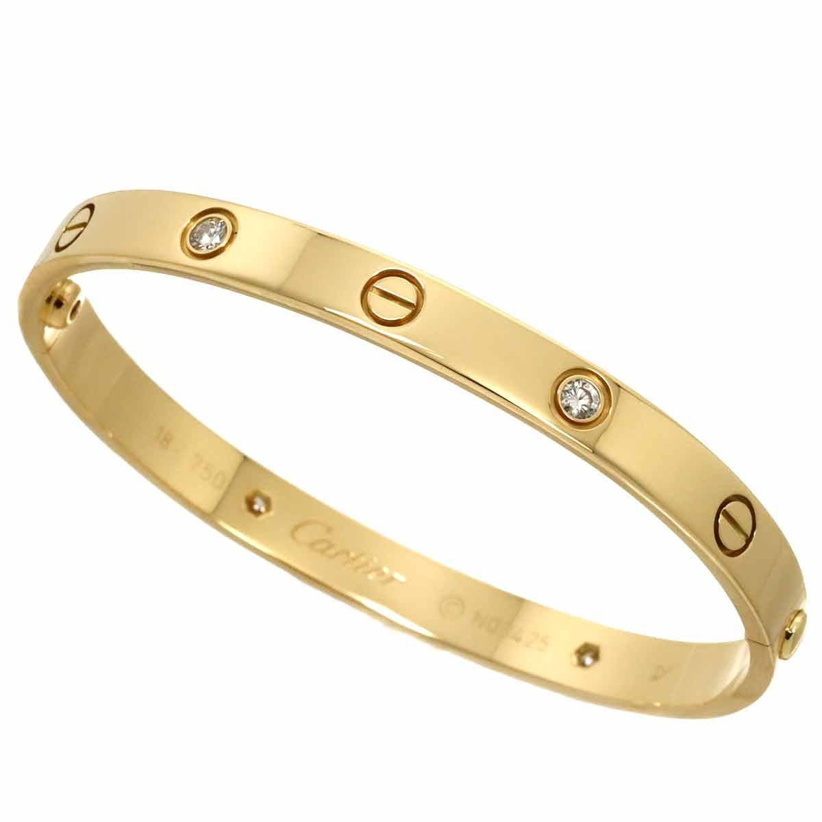 Cartier Love Bracelet Diamond 4P Bangle 18K YG 750 Size18 902972134