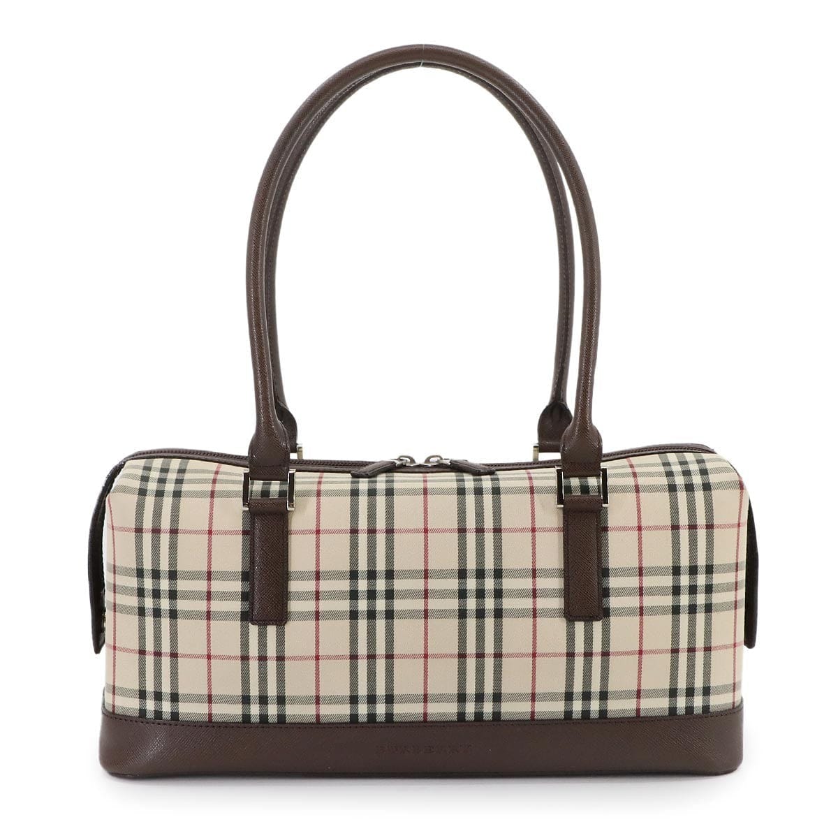 BURBERRY Plaid Hand Bag Canvas Leather Beige Brown Purse 903010640
