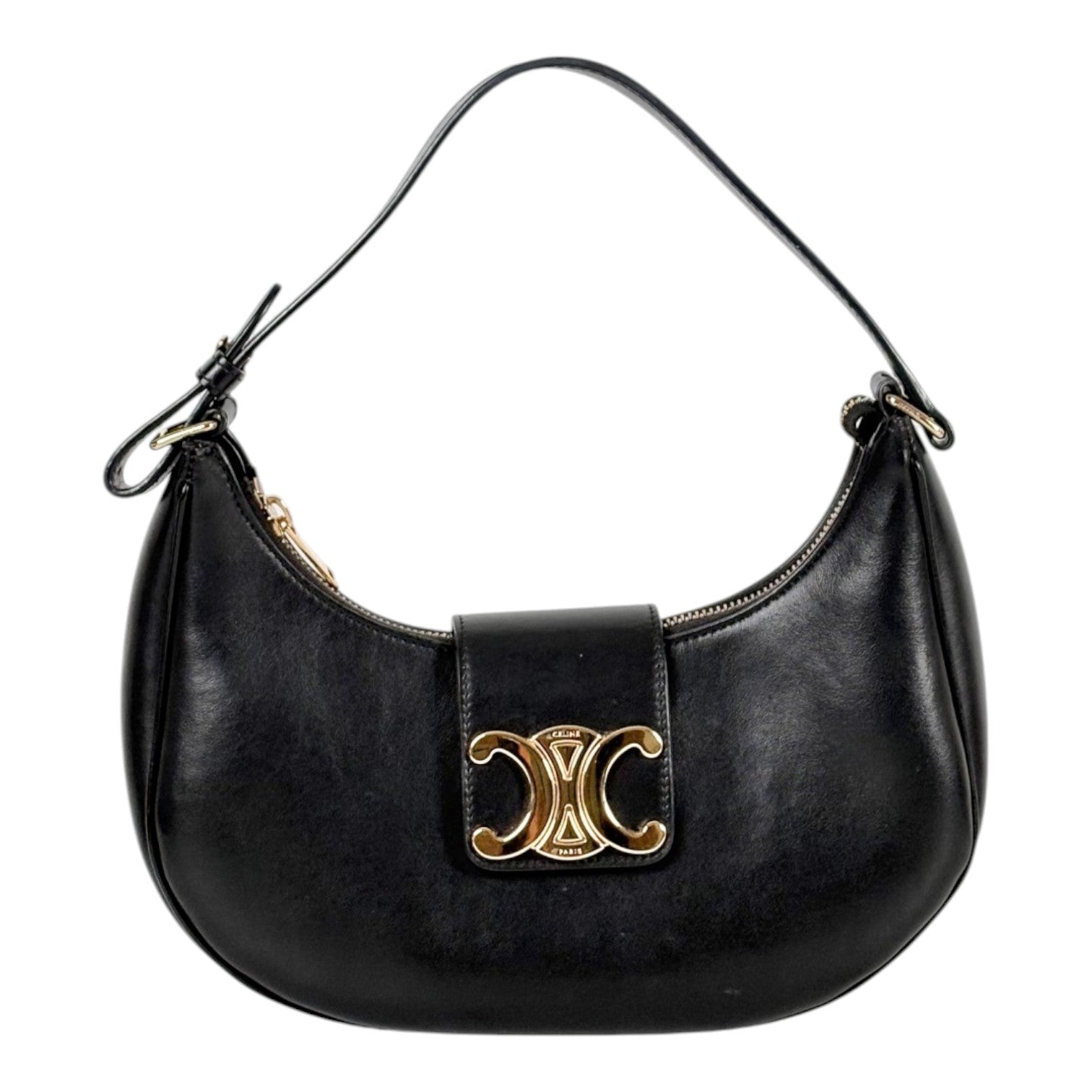 Celine Black Ava Triomphe Hobo Bag in Calfskin