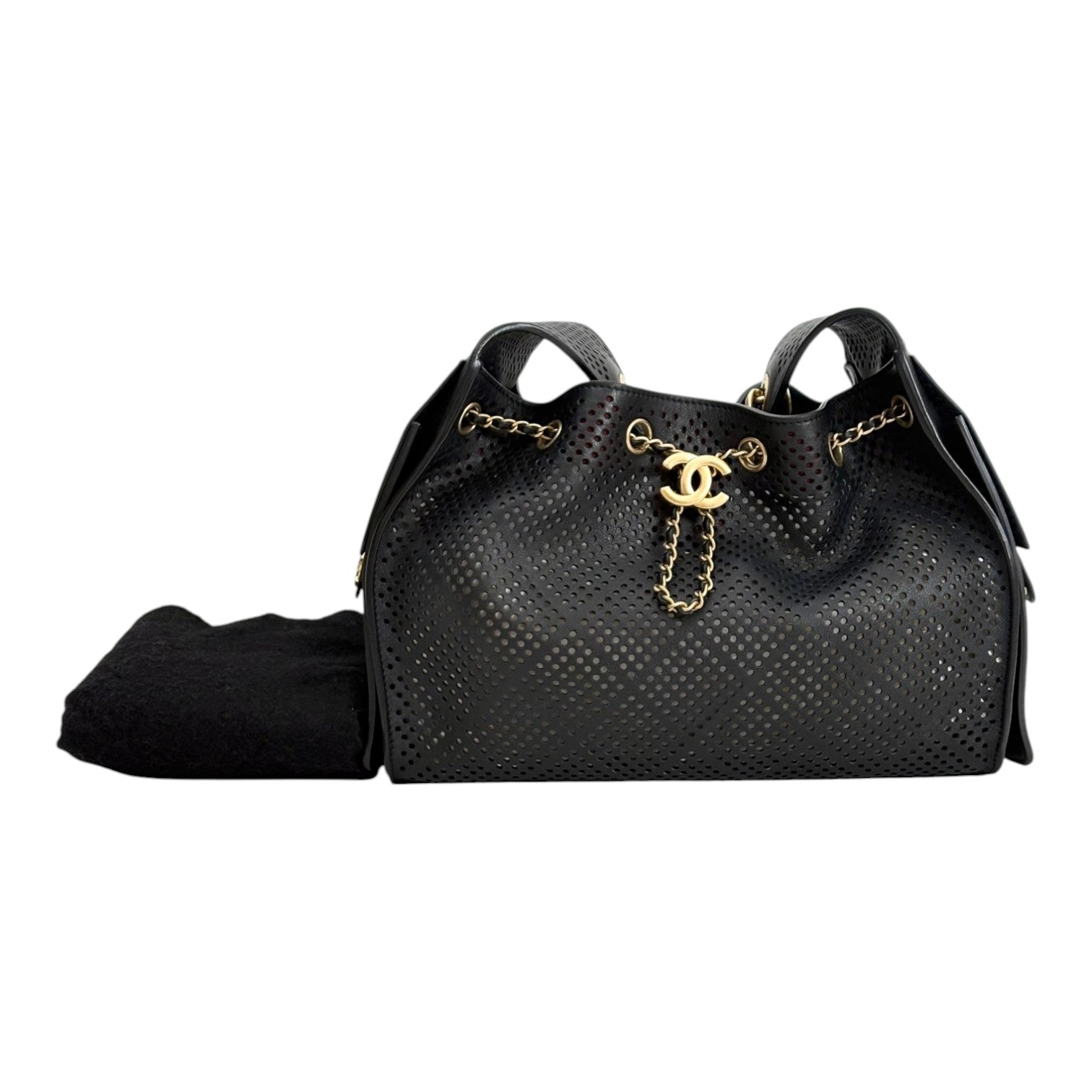 Chanel 25 Black Perforated Small Leather Bag