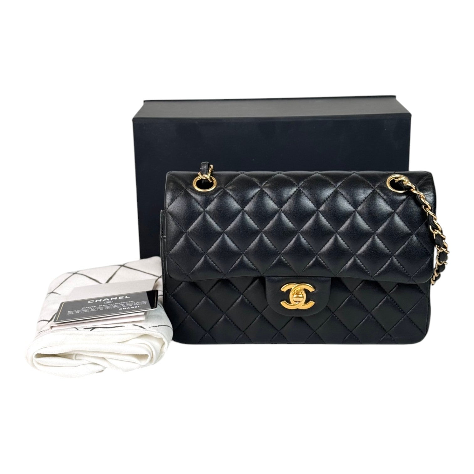 Chanel Classic Flap Small Black Gold Lambskin - Full Set