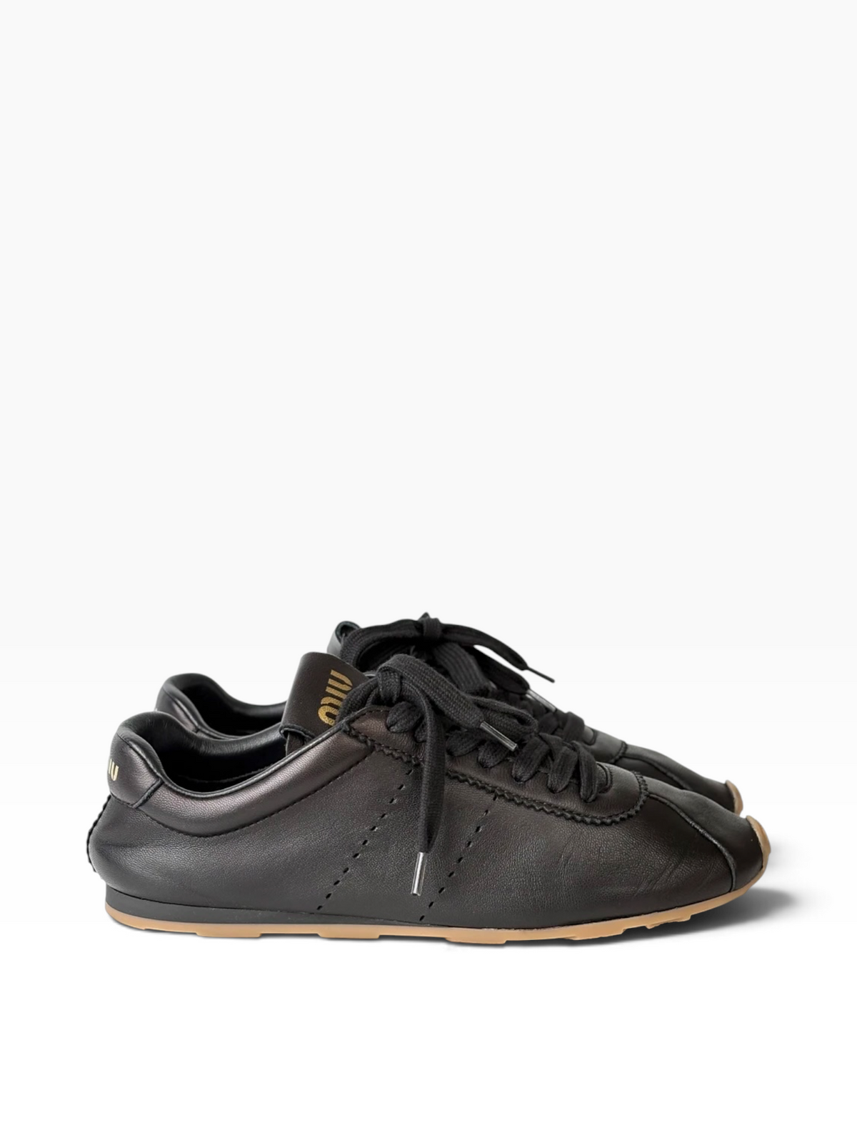 Miu Miu Plume Leather Sneakers in Black - Size 38.5