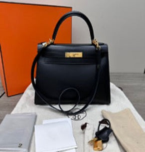 HERMES Kelly 28 Black and Gold Handbag/Shoulder/Crossbody Bag 3062603213948