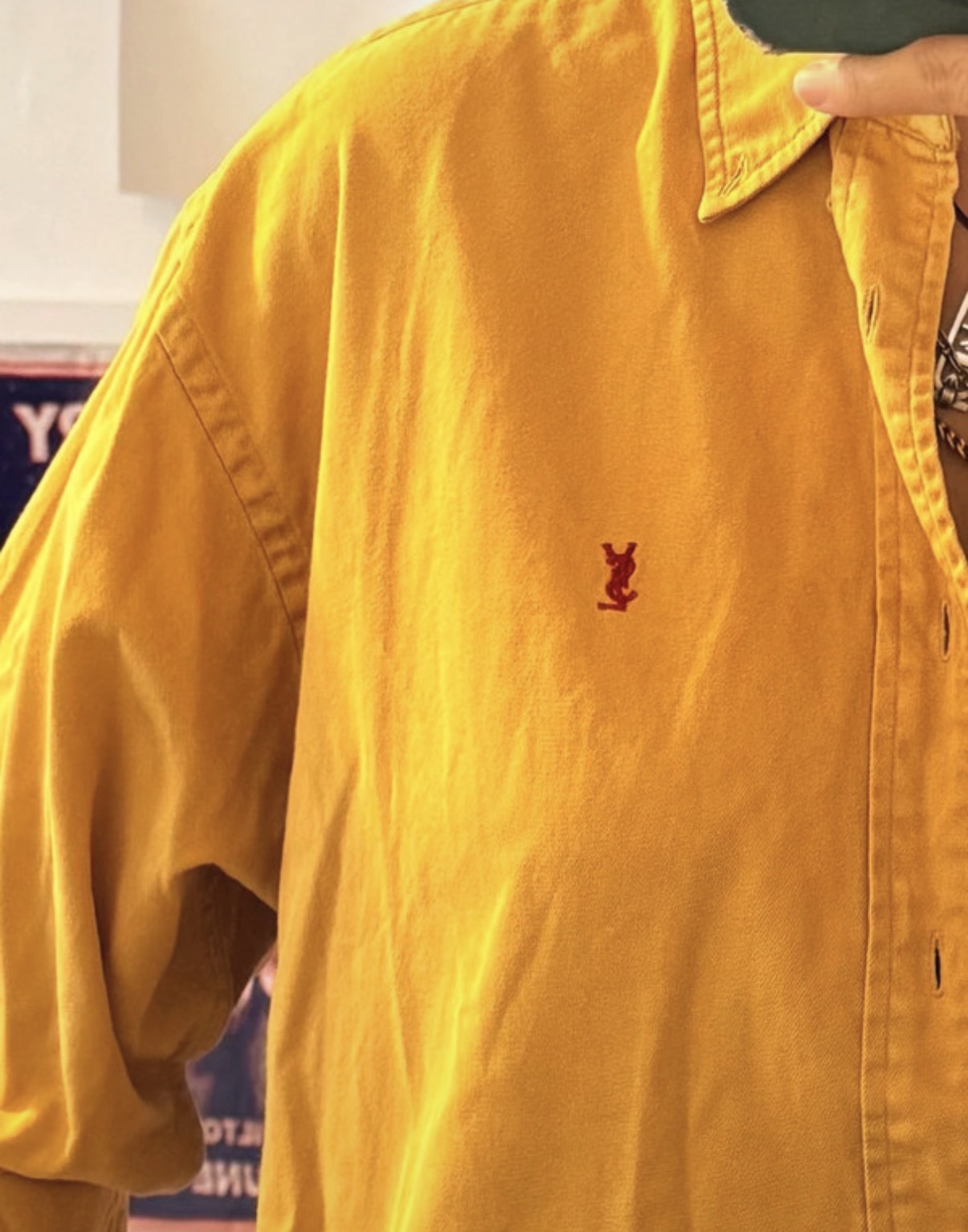 YSL Yves Saint Laurent yellow button down shirt size M DBXM0037