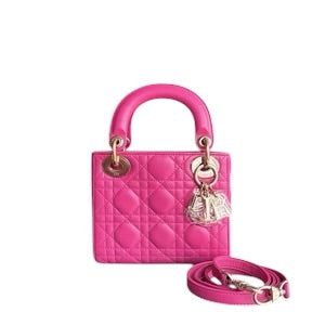 DIOR LADY MINI - CANNAGE LAMBSKIN HOT PINK GOLD HARDWARE ADJUSTABLE STRAP SYCMDA136