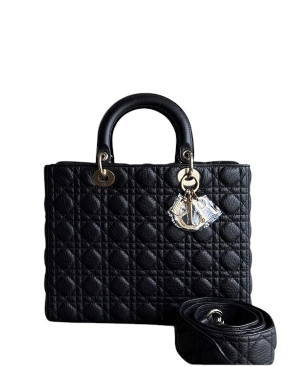 *FLAP, GRAINED CALFSKIN* LADY LARGE FLAP GRAINED CALFSKIN CANNAGE BLACK GHW SYCMDA103
