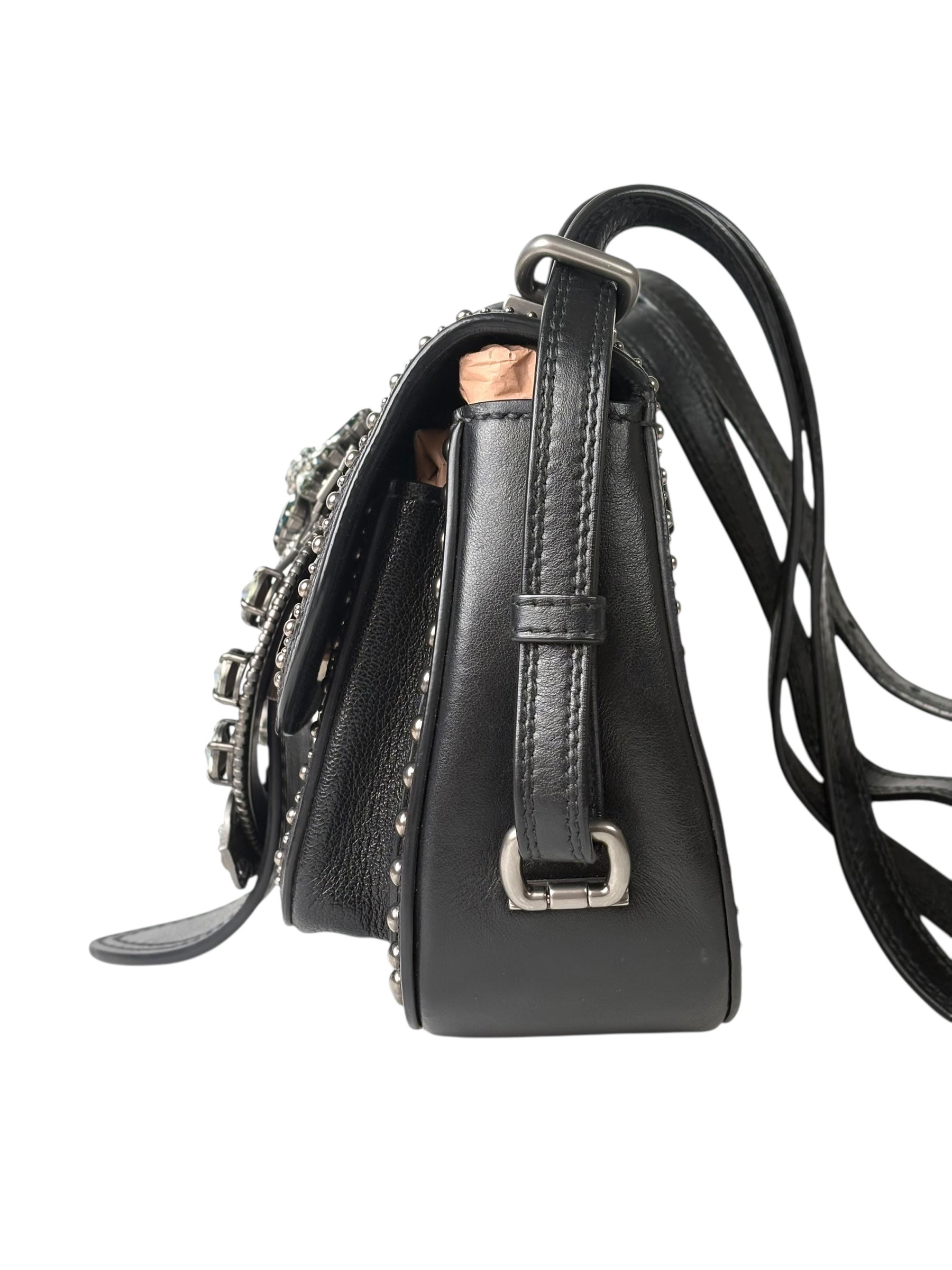 Miu Miu Strap Crystal and Black Calfskin Bag