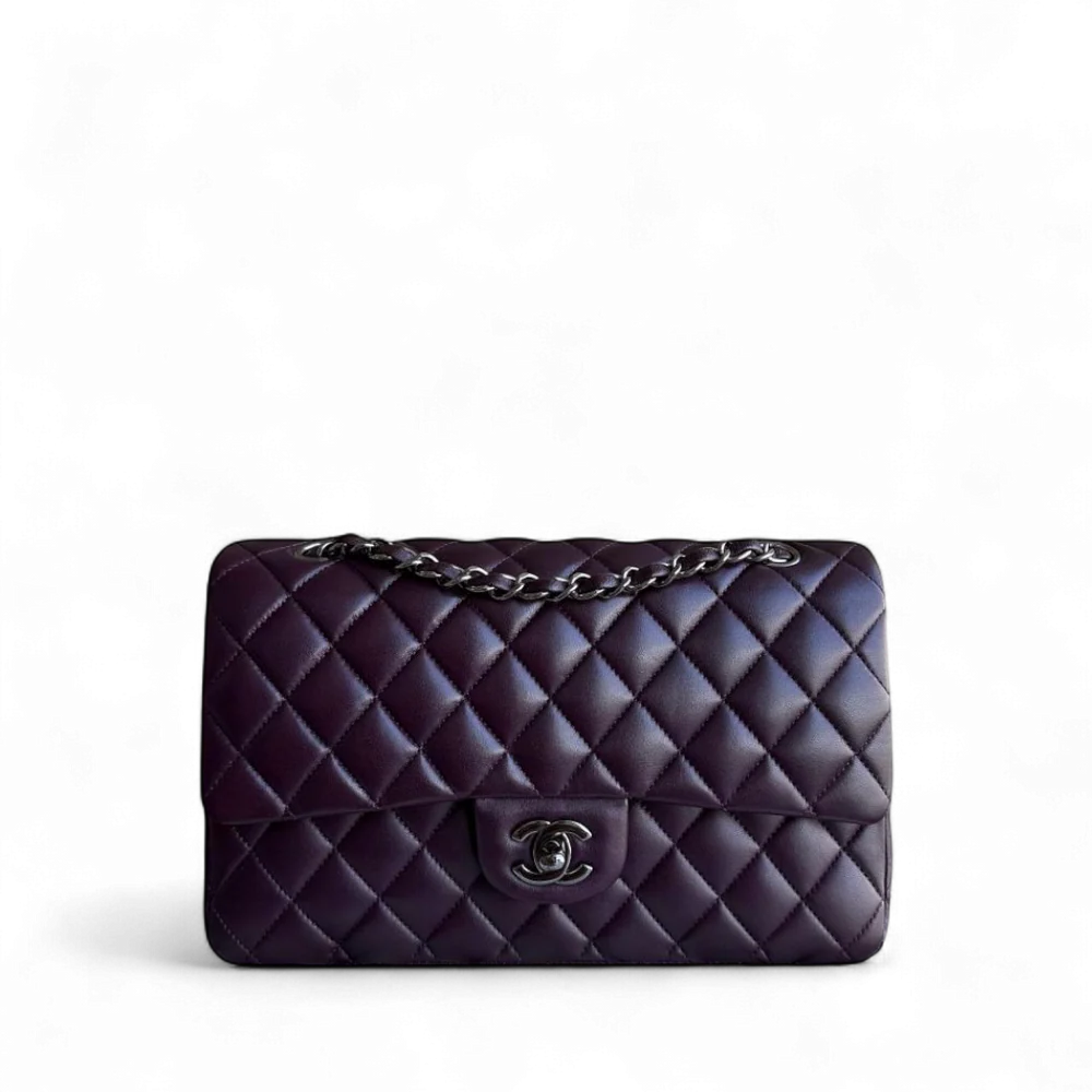CHANEL CLASSIC FLAP MEDIUM - 25CM QUILTED LAMBSKIN PURPLE BLACK HARDWARE SERIES 15 SYCM563