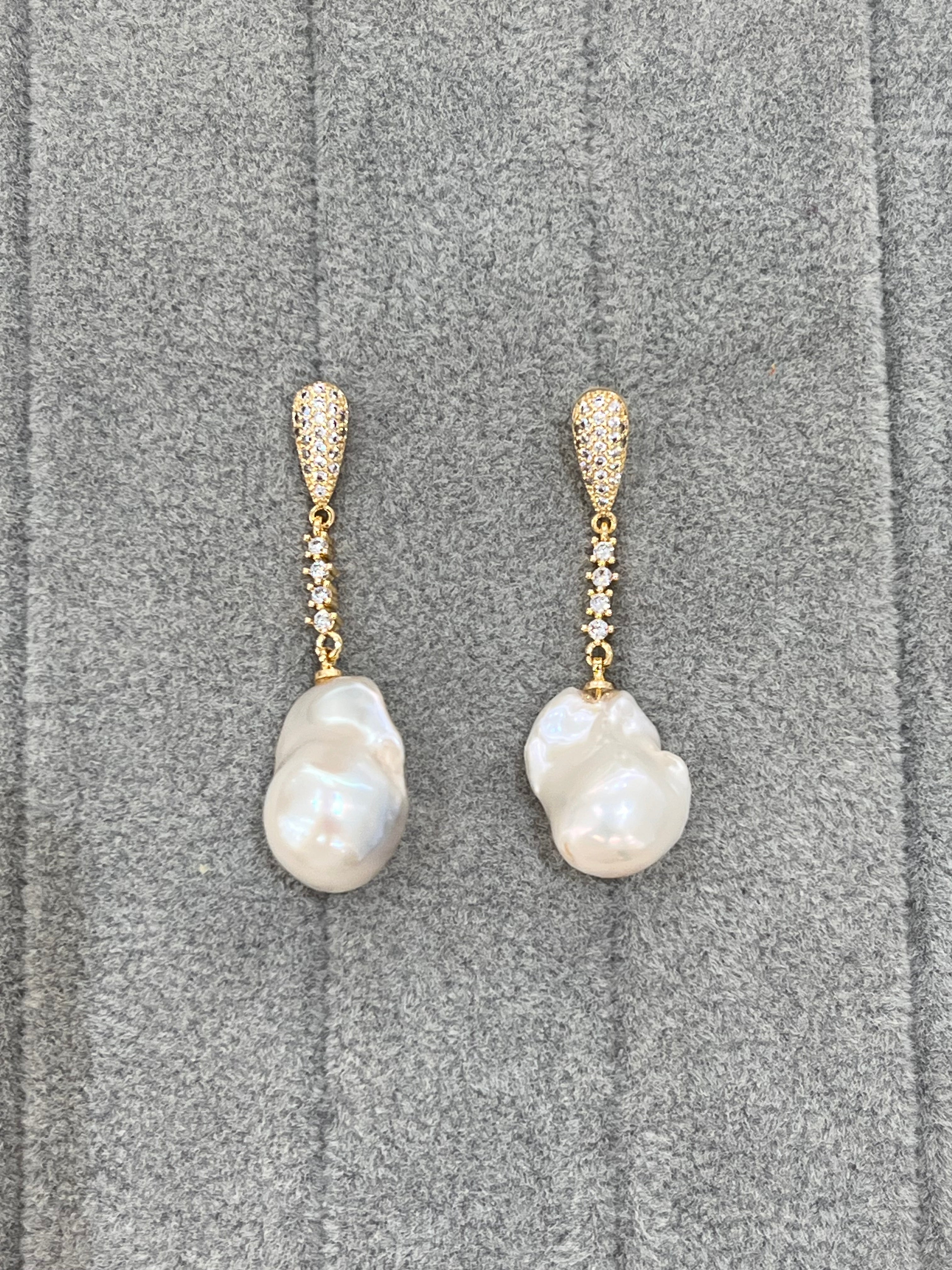 Gold Plated Freshwater White Baroque Pearl Earrings E2303072575