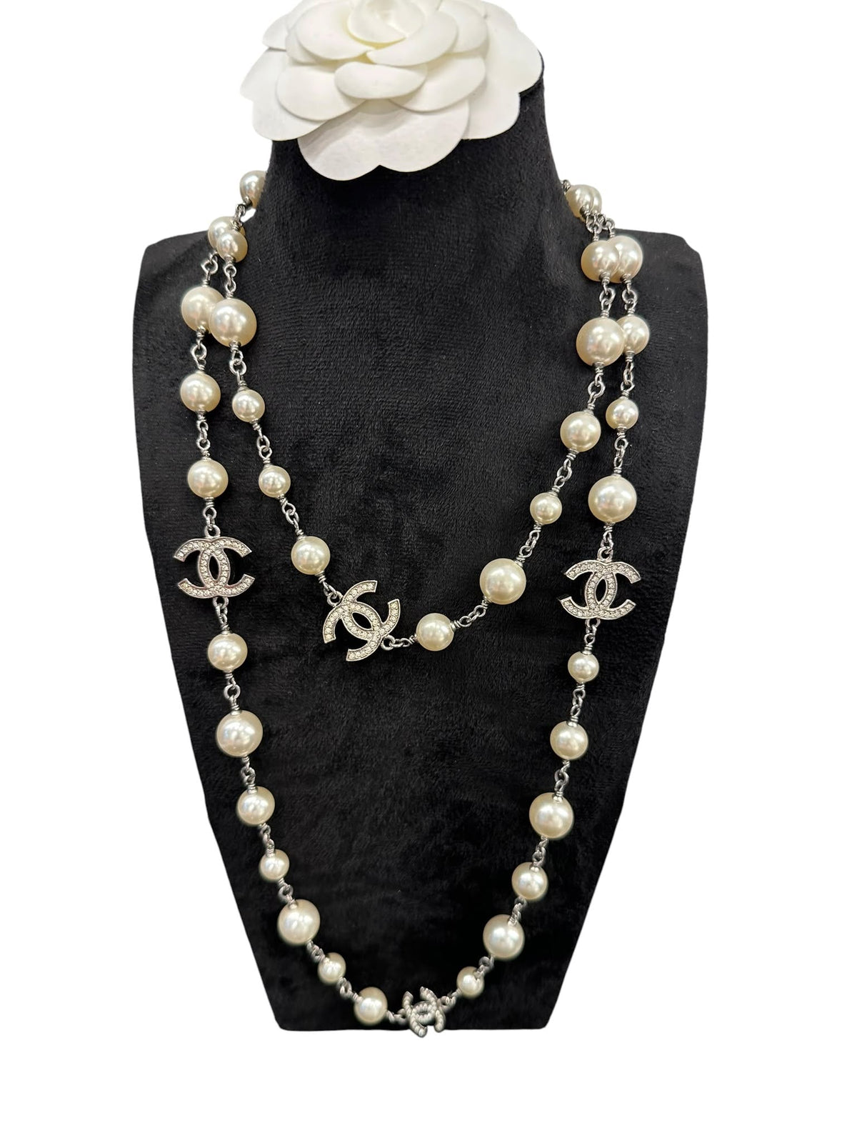 Chanel Long Classic Pearl Necklace with CC's