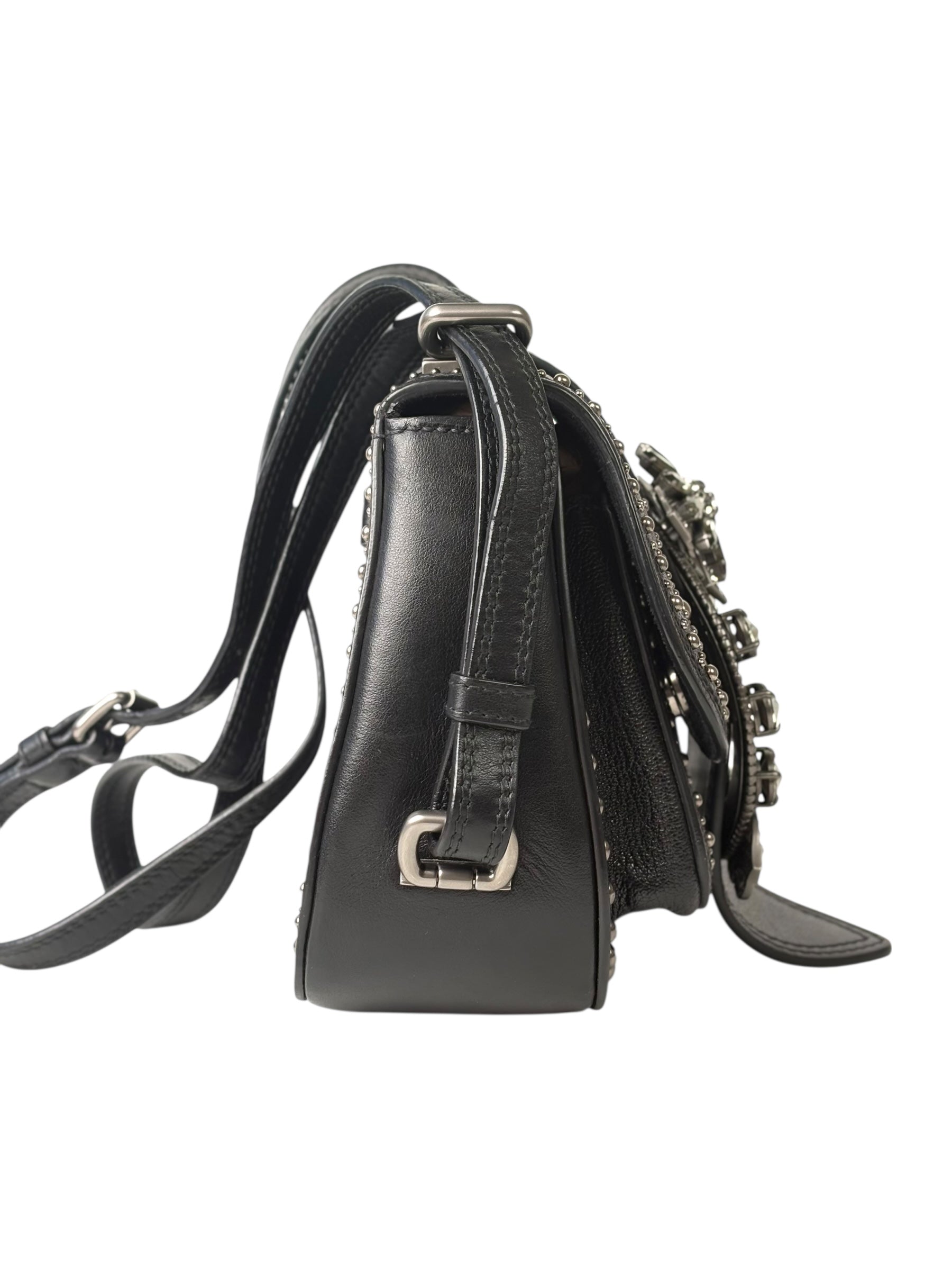 Miu Miu Strap Crystal and Black Calfskin Bag